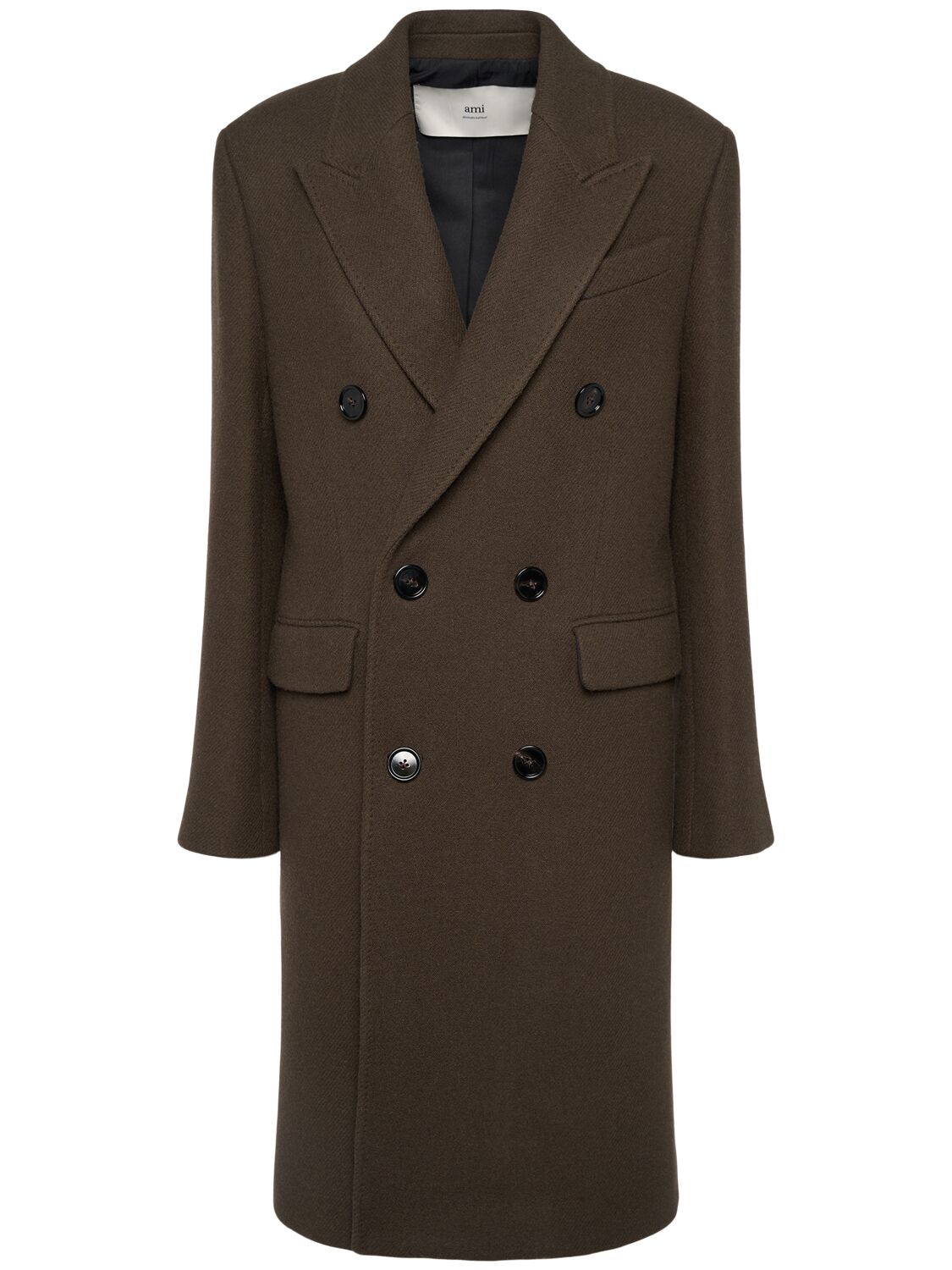 Ami Alexandre Mattiussi Double Breasted Wool Coat In Brown