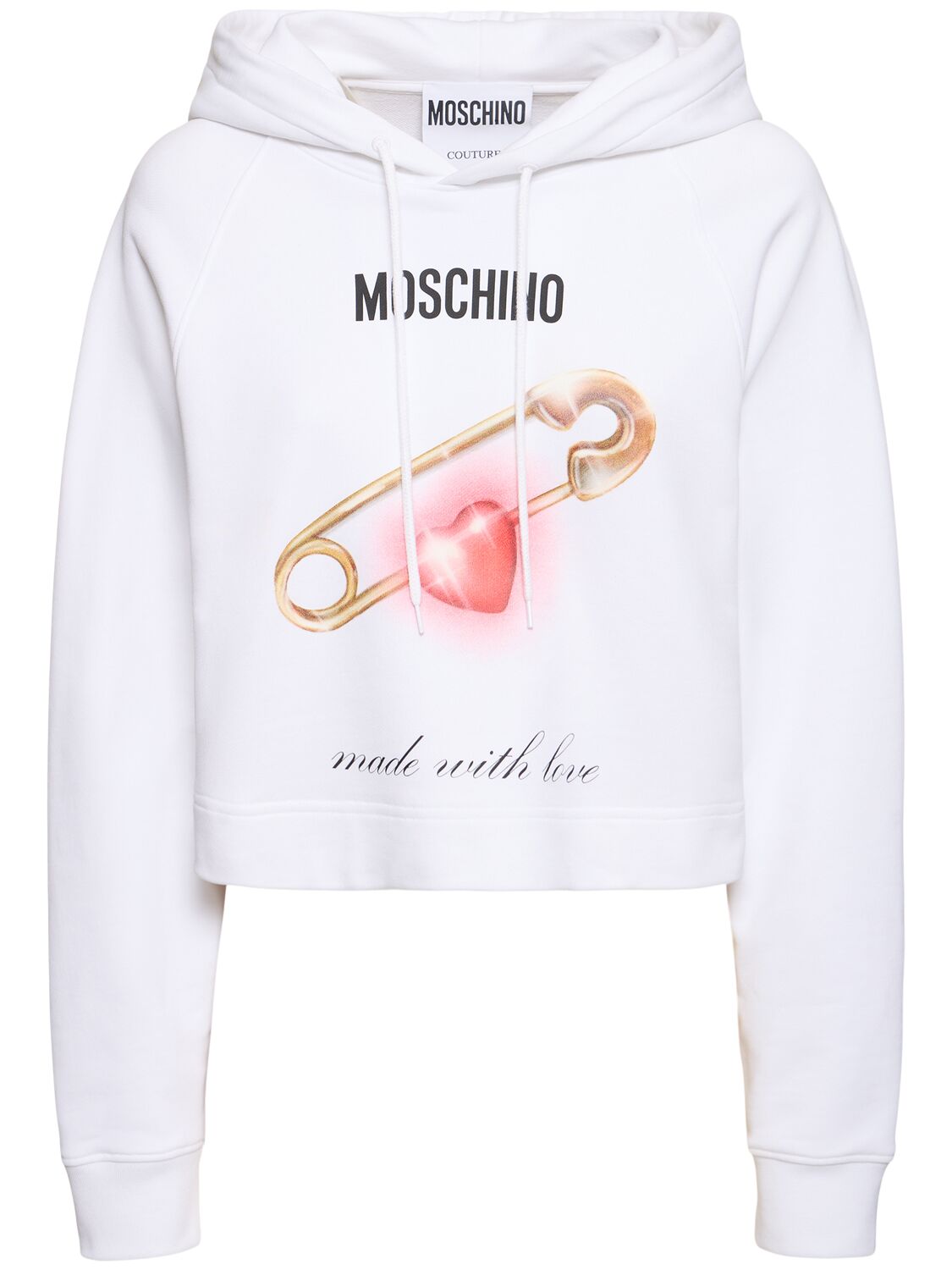 Moschino Printed Cotton Jersey Hooded Sweatshirt In White