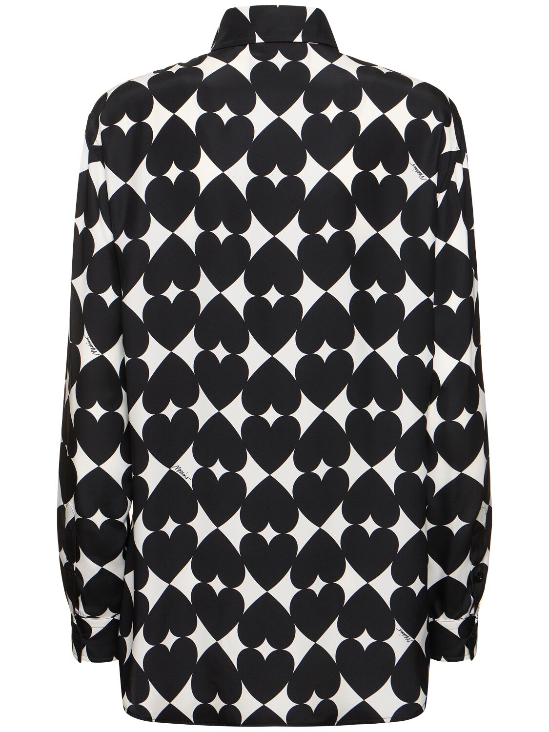Moschino Camicia Stampa All Over Optical Su Raso Opaco Di Seta In White/black