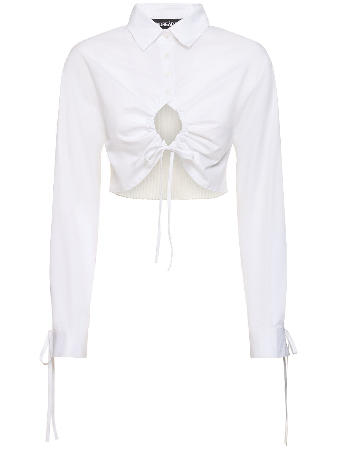 Andreädamo 罗纹针织背面棉质短款衬衫 In White