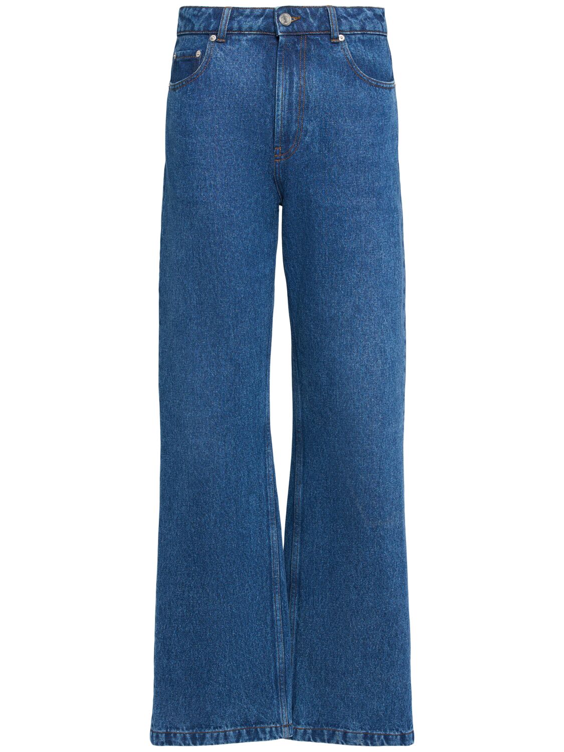 Ami Alexandre Mattiussi High Rise Cotton Wide Jeans In Blue