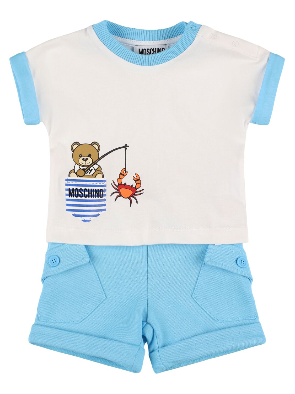 Moschino Kids' Cotton Jersey T-shirt & Shorts In Crystal Blue
