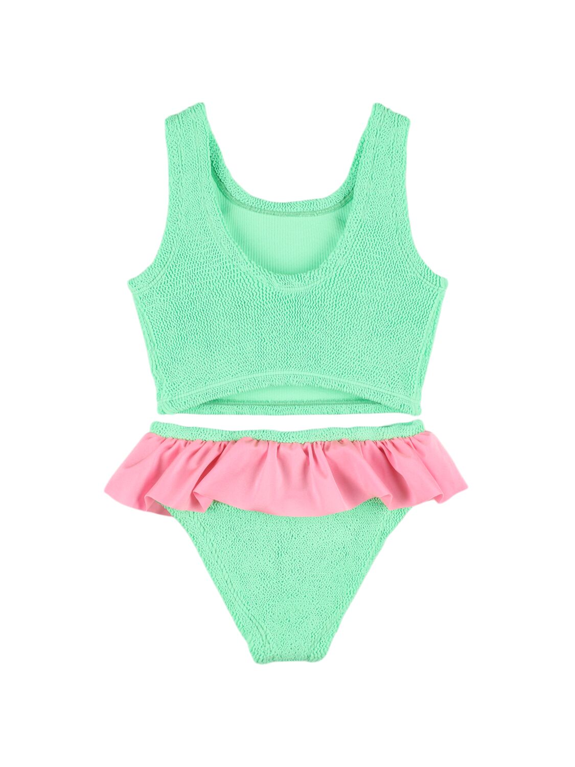 Shop Hunza G Seersucker Bikini Set W/ Ruffles In 绿黄色,粉红色