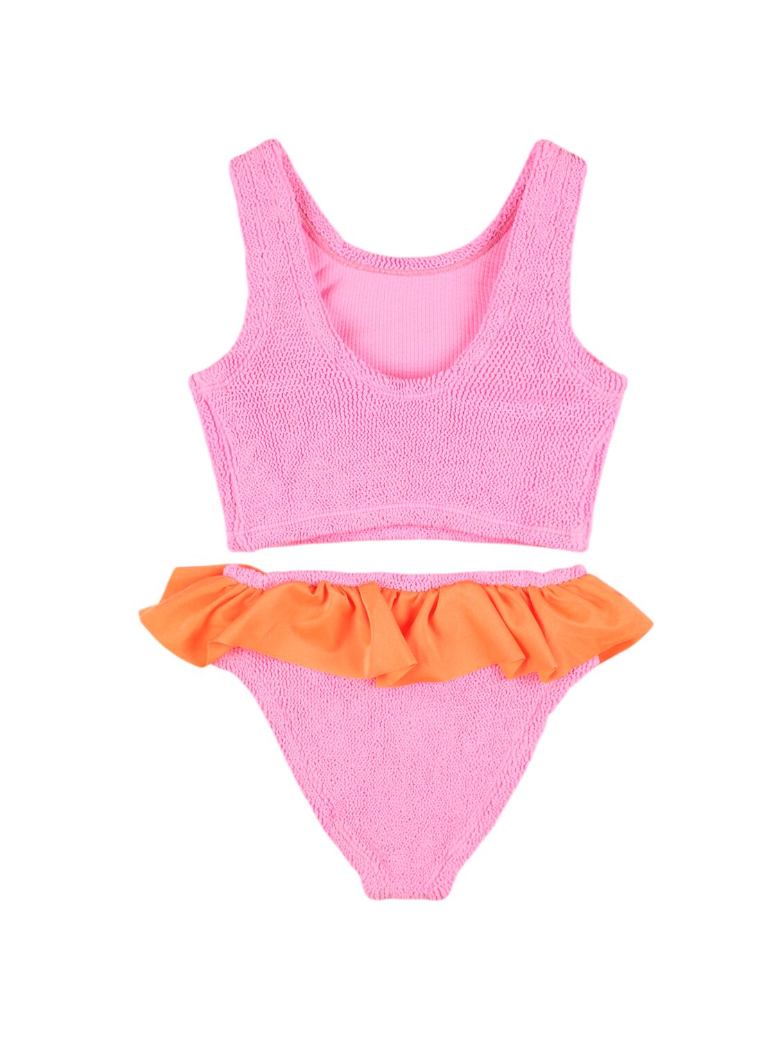 Shop Hunza G Seersucker Bikini Set W/ Ruffles In 粉色,橙色