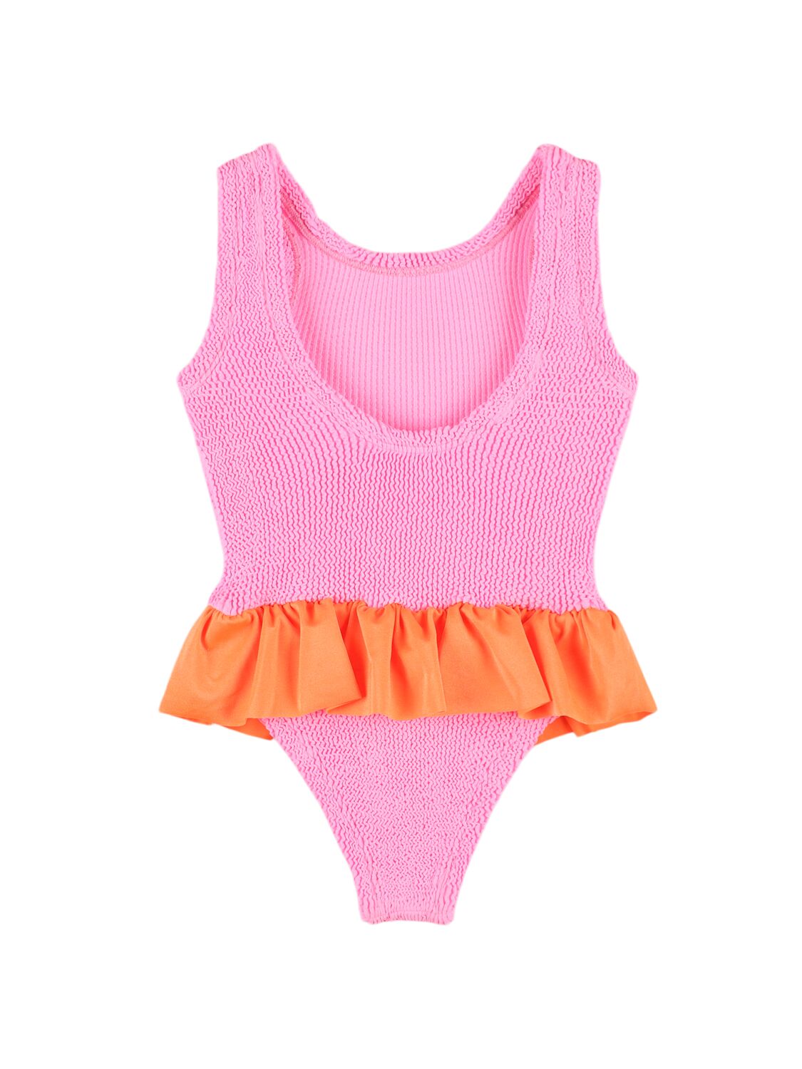Shop Hunza G Seersucker One Piece Swimsuit W/ruffles In 粉色,橙色