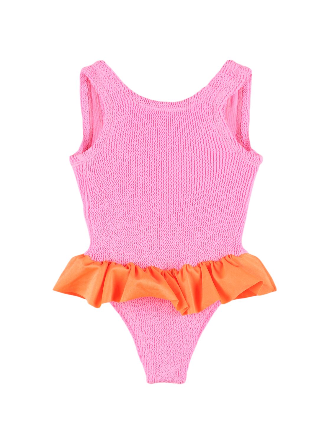Hunza G Kids' Seersucker One Piece Swimsuit W/ruffles In 粉色,橙色