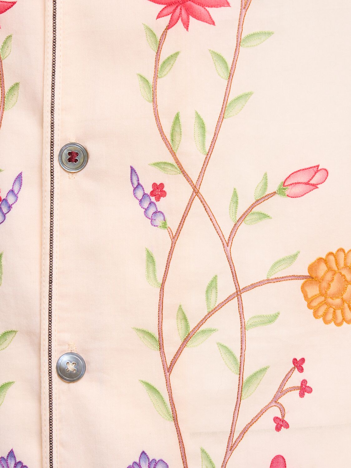 Shop Baziszt Flower Embroidered Cotton Shirt In Beige