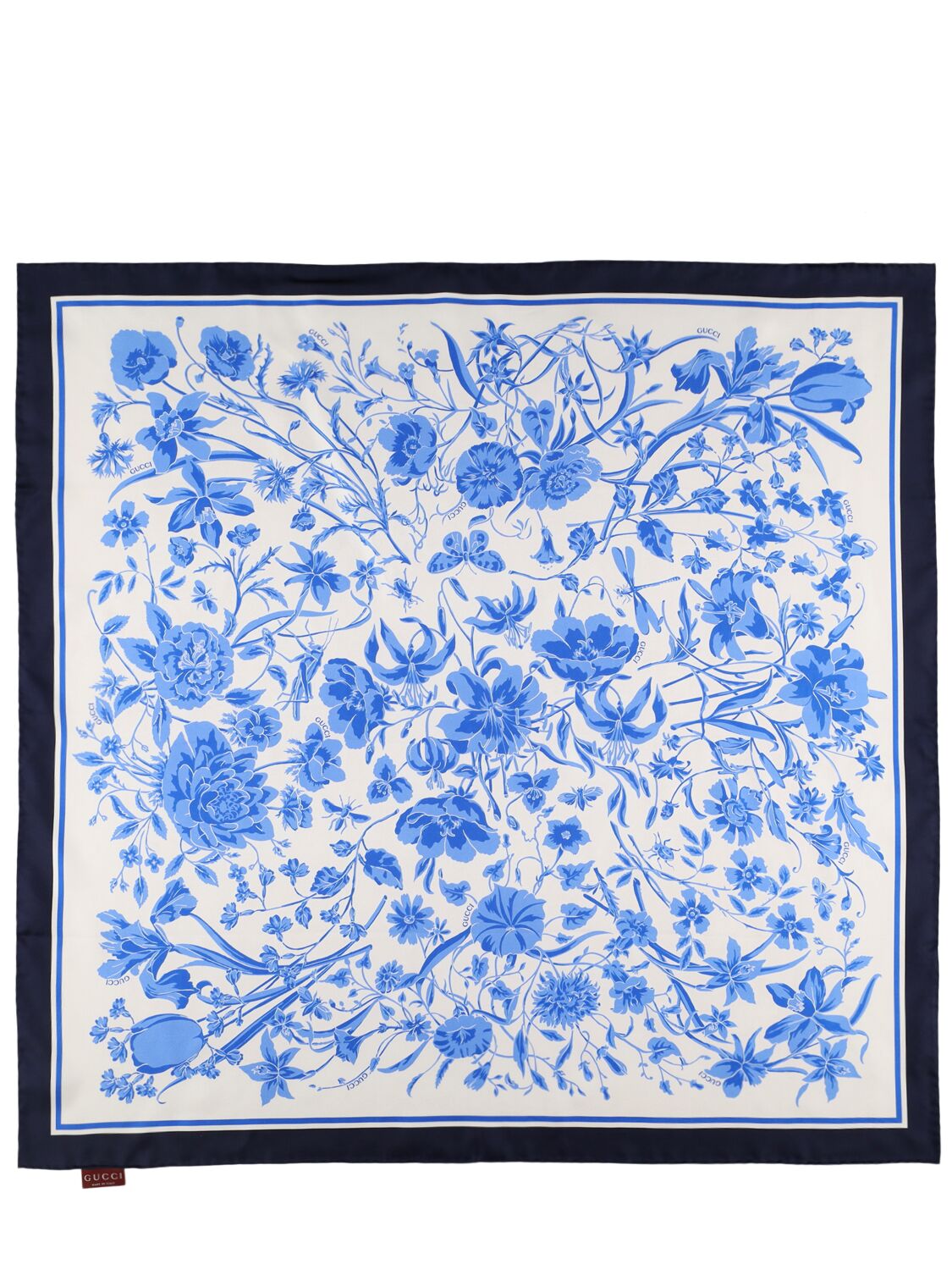 Gucci Floral Print Silk Scarf In White,sky Blue