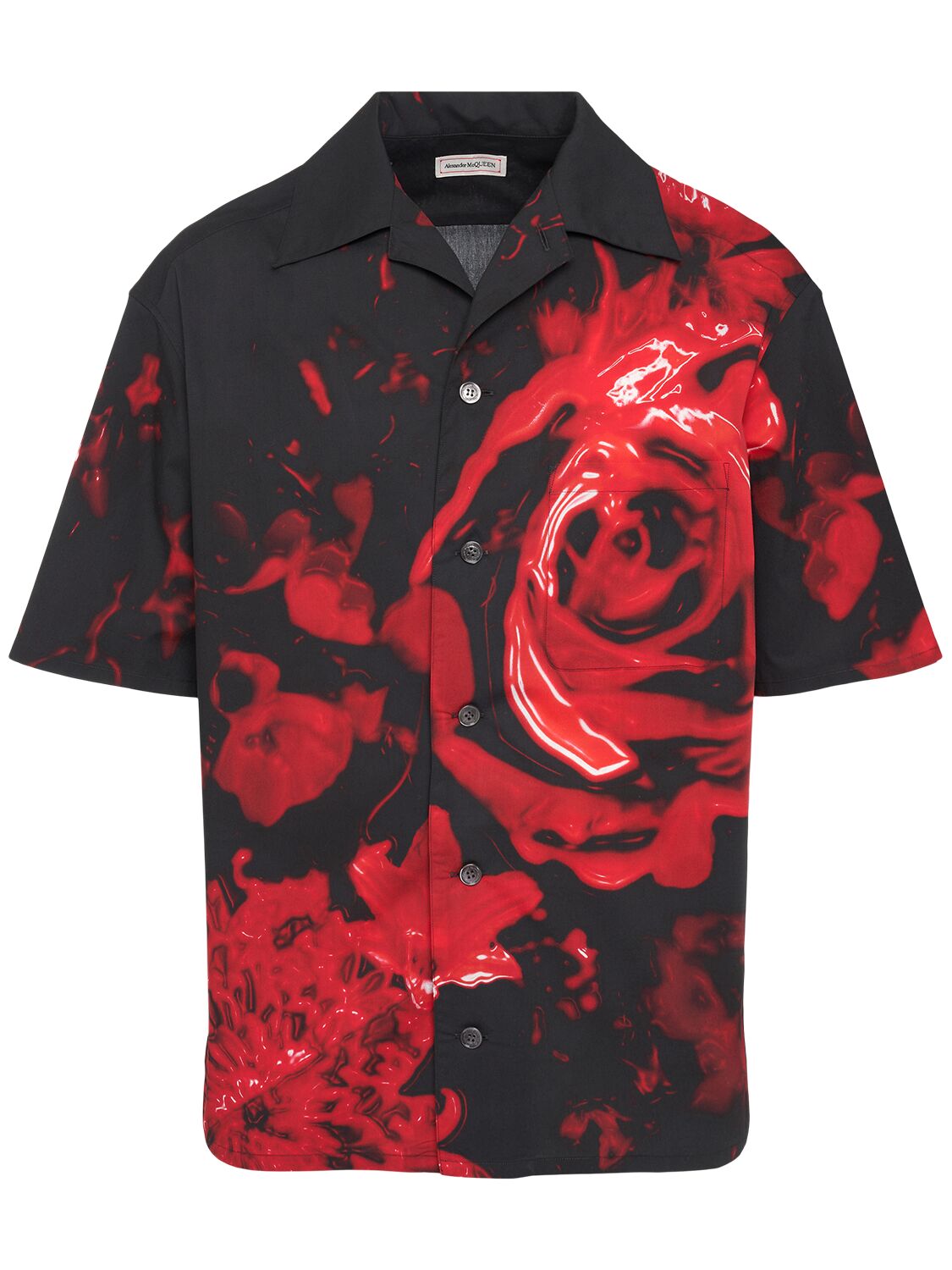 Alexander Mcqueen Wax Floral Print Cotton Shirt In Black,red