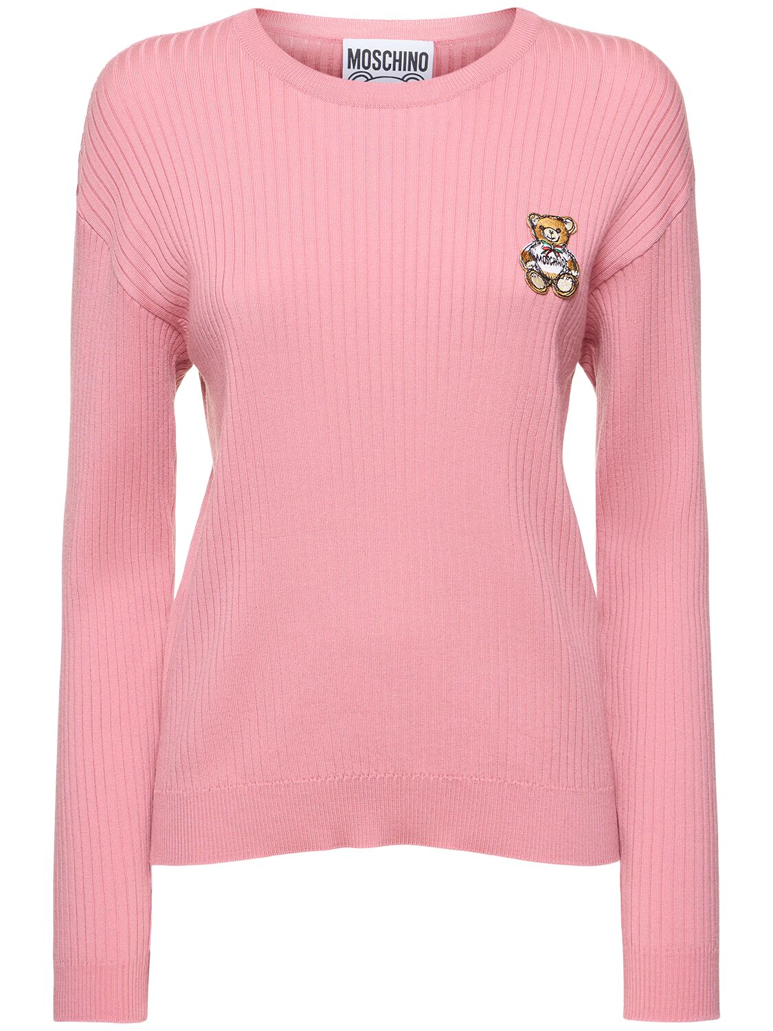 Moschino Wool Ribbed Knit Sweater In Pink