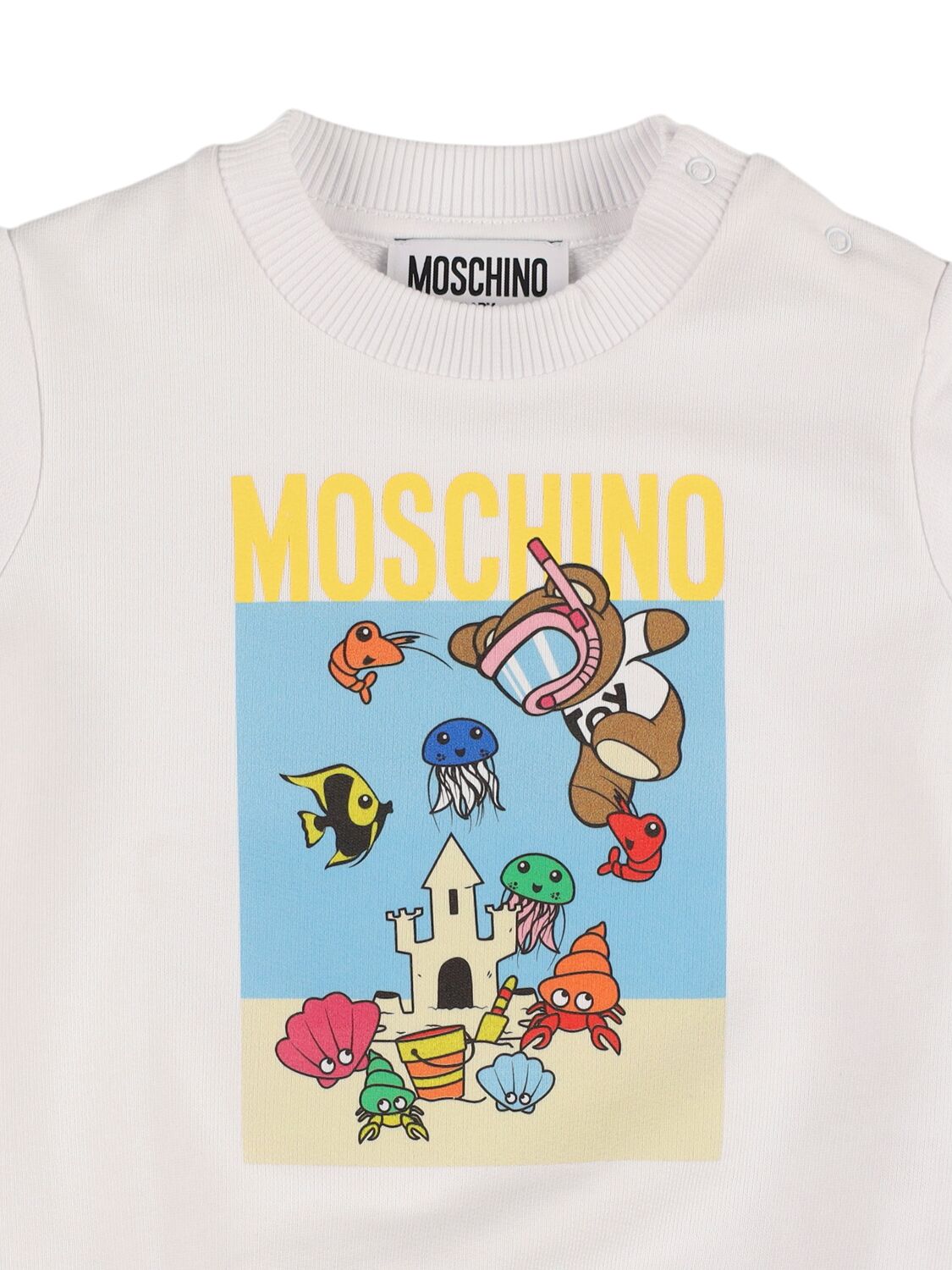 Shop Moschino Printed Cotton Crewneck Sweatshirt In White
