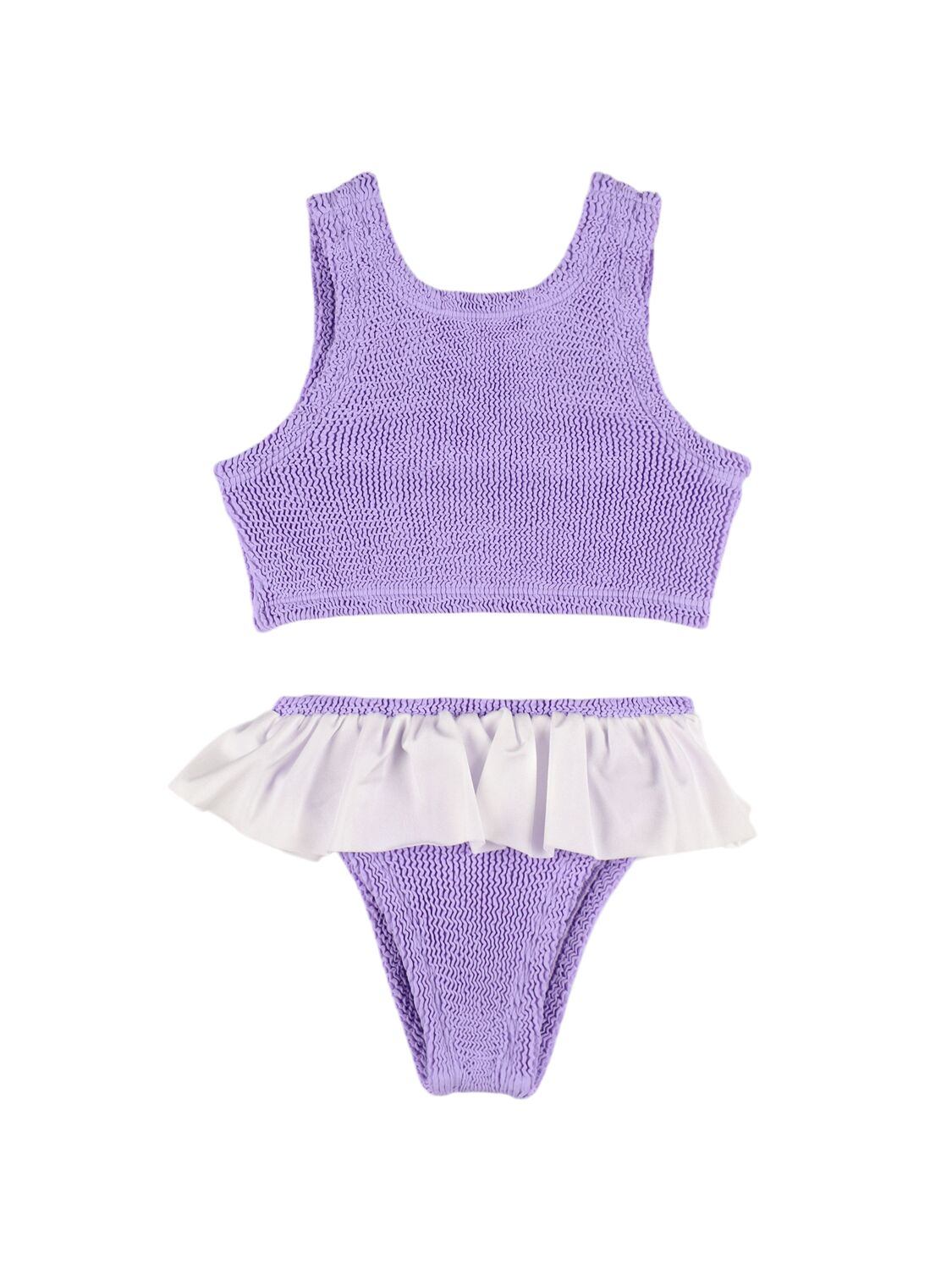 Hunza G Kids' Olive Ruffled Bikini Set In 浅紫色