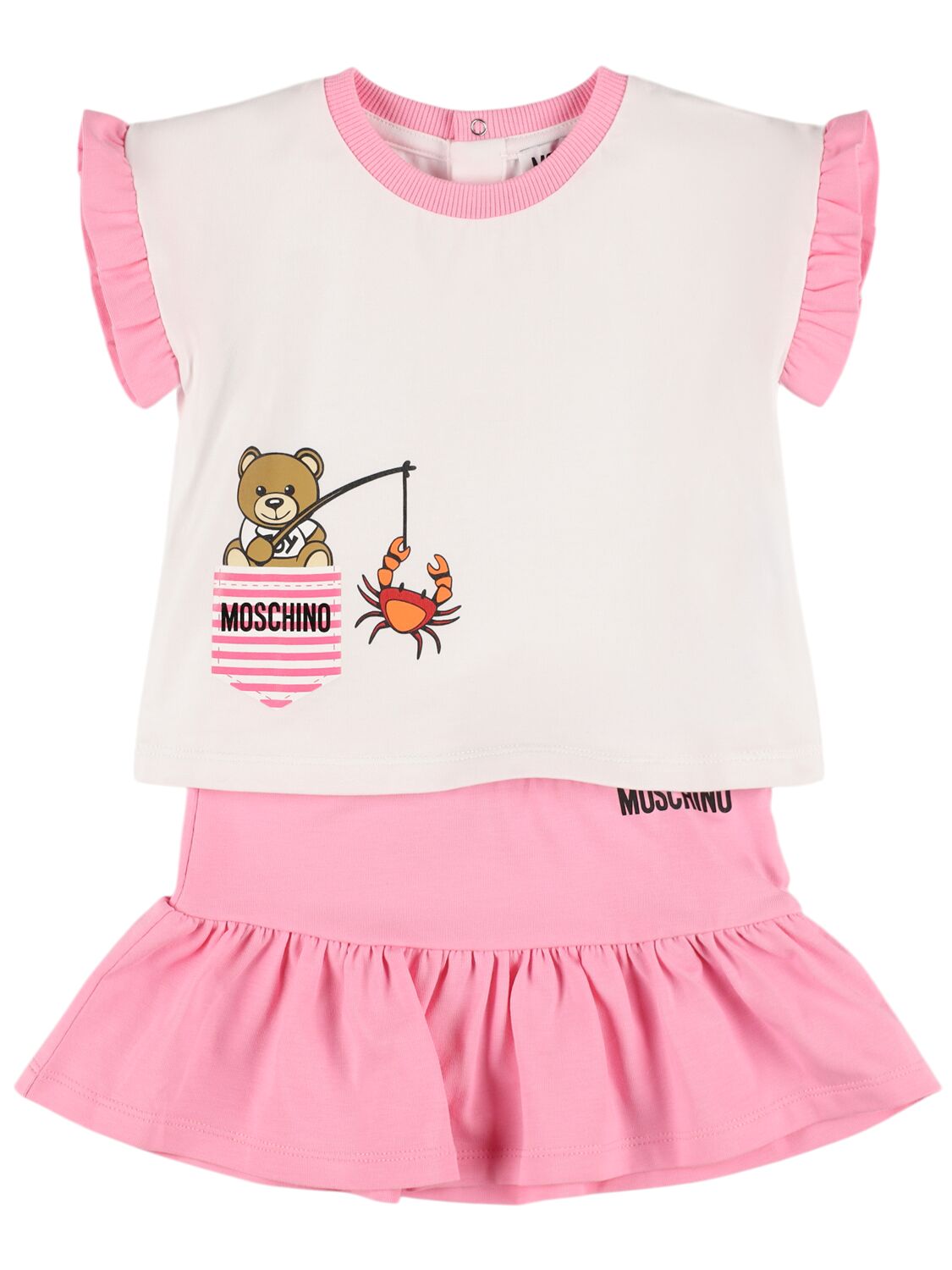 Moschino Kids' 棉质平纹针织t恤&半身裙 In Sweet Pink