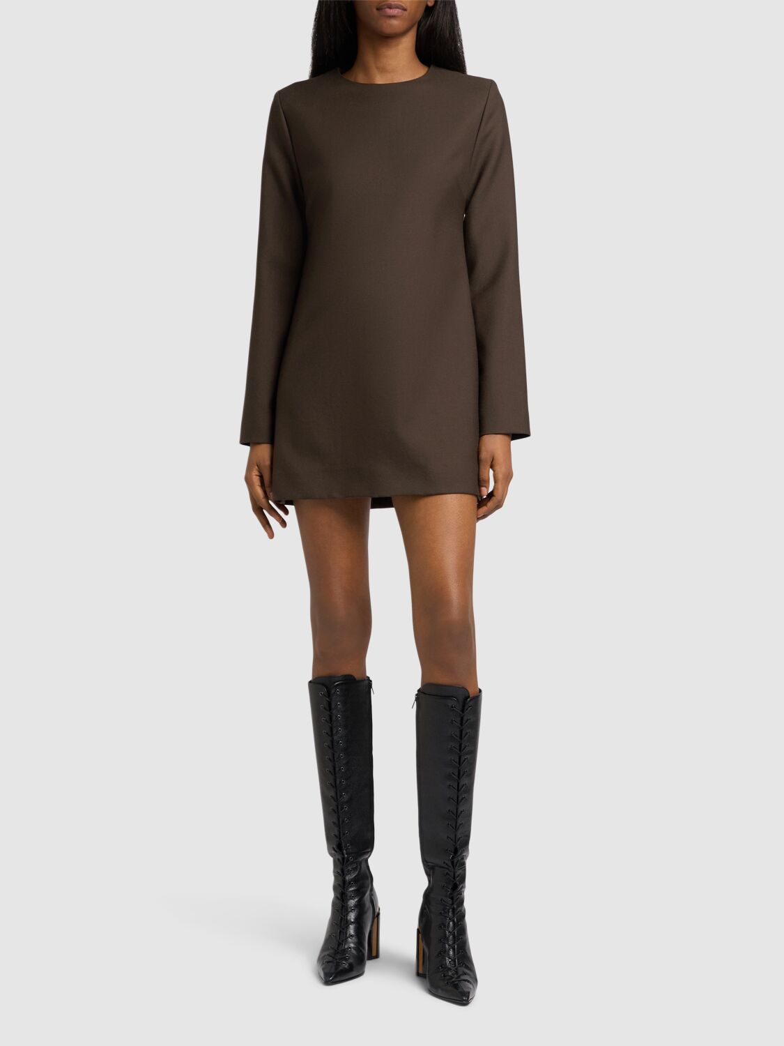 Shop Ami Alexandre Mattiussi Wool Mini Dress In Brown