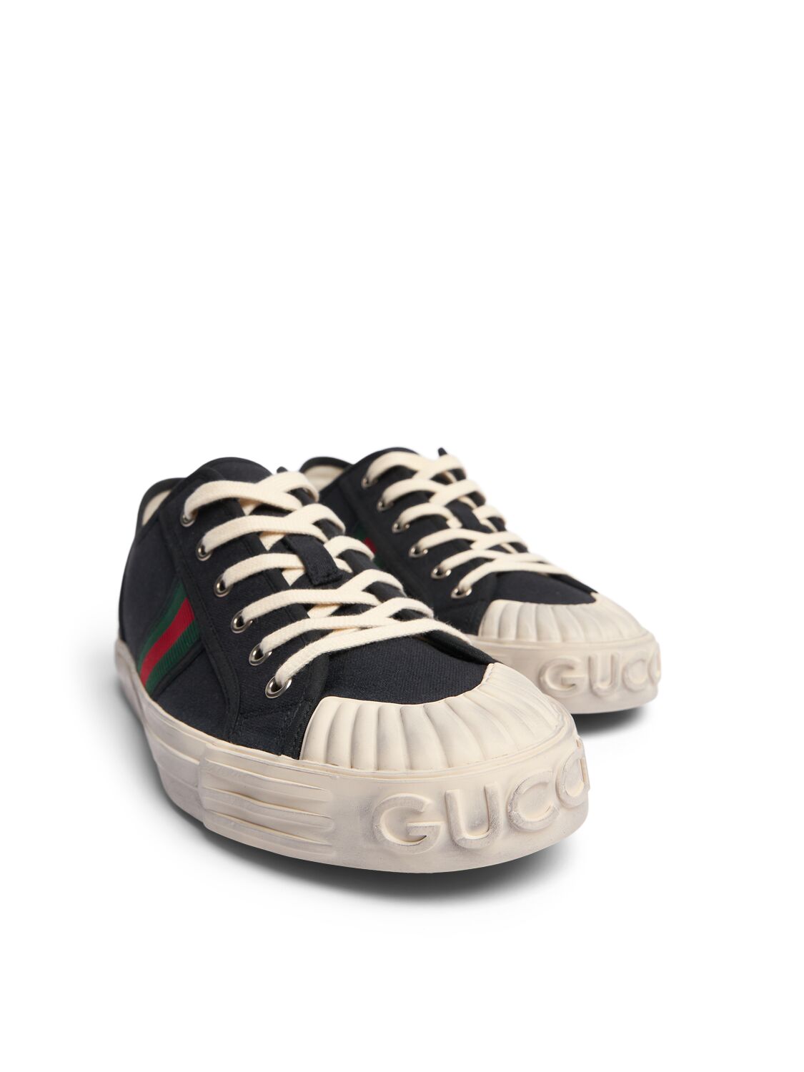 Shop Gucci Julio Canvas Web Sneakers In Black/green/red