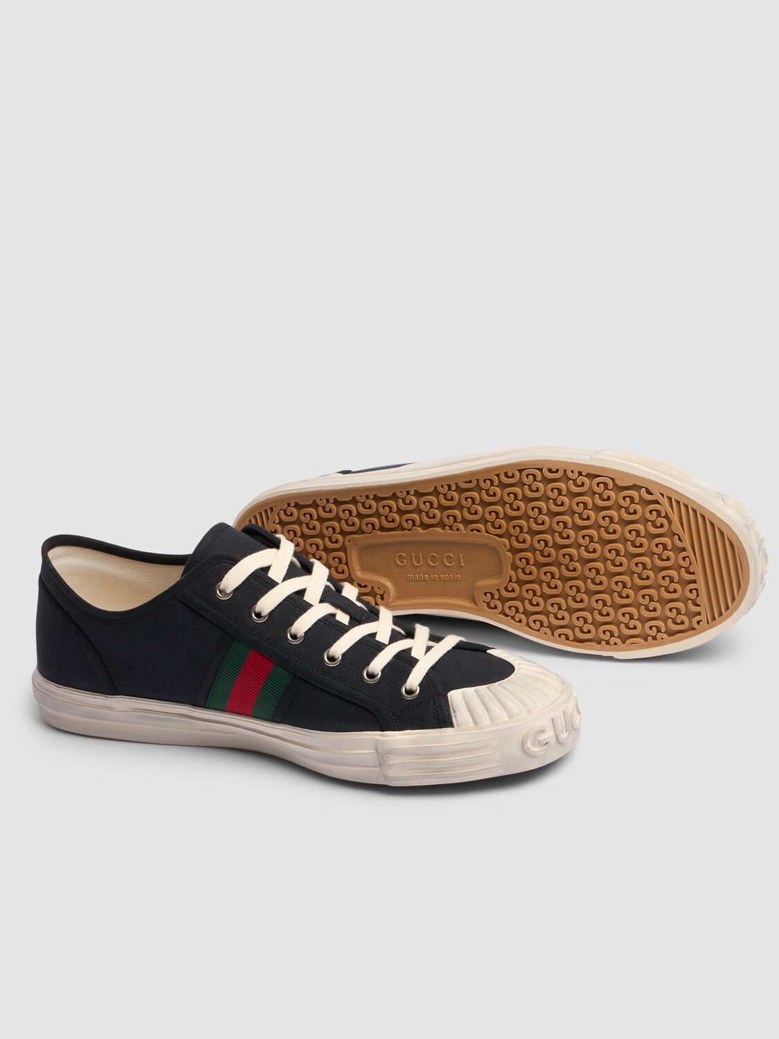 Shop Gucci Julio Canvas Web Sneakers In Black/green/red