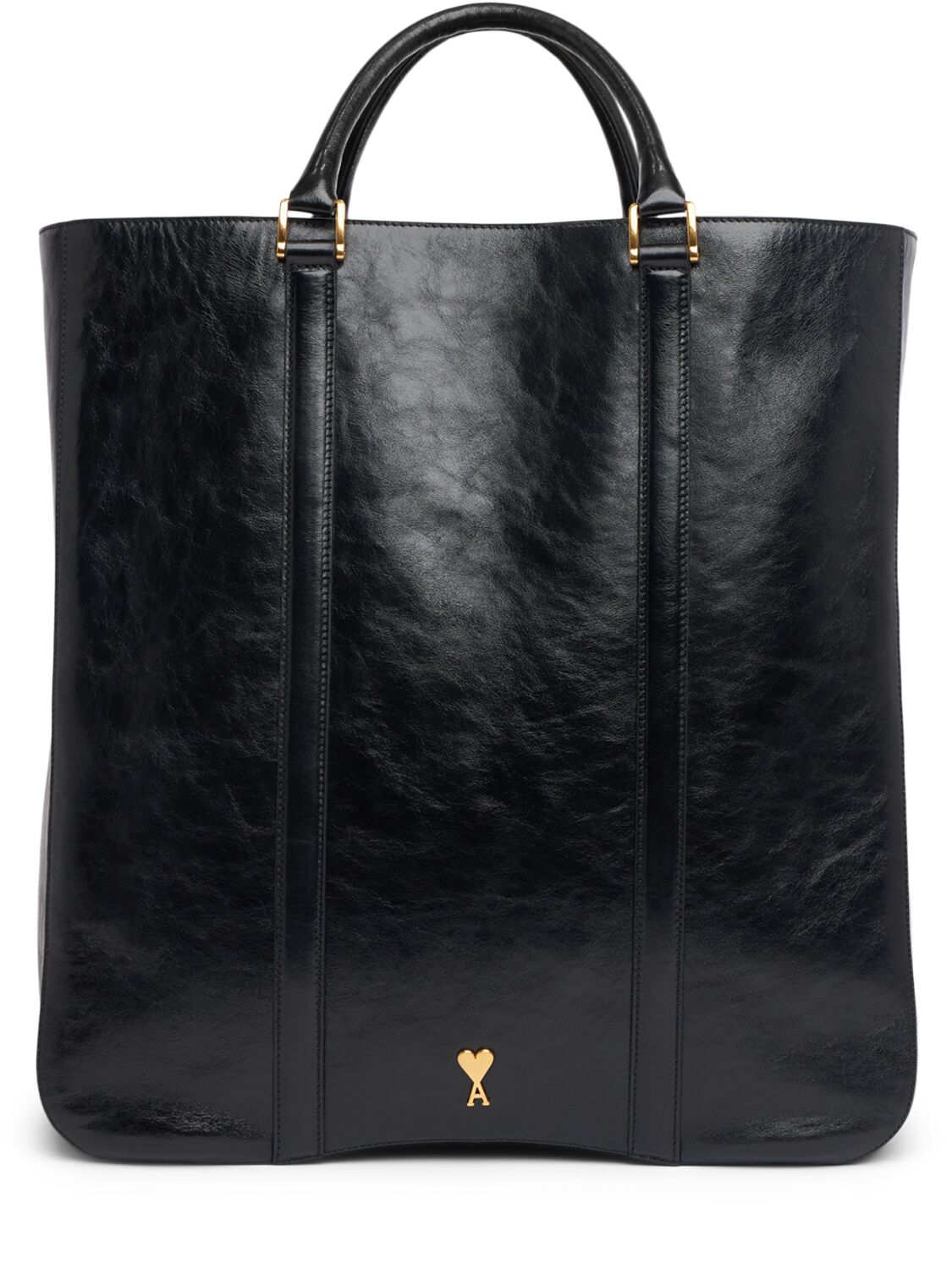 Ami Alexandre Mattiussi N/s Paris Paris Shiny Leather Tote Bag In Black