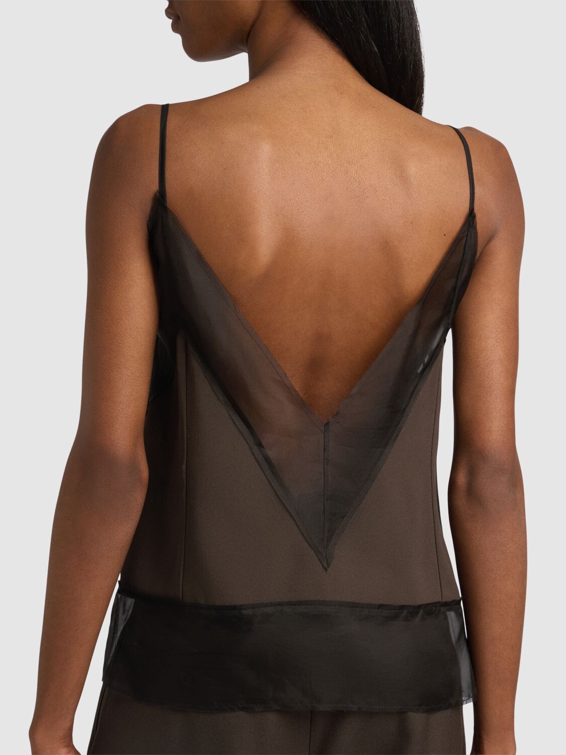 Shop Ami Alexandre Mattiussi Satin & Mesh Tank Top In Brown