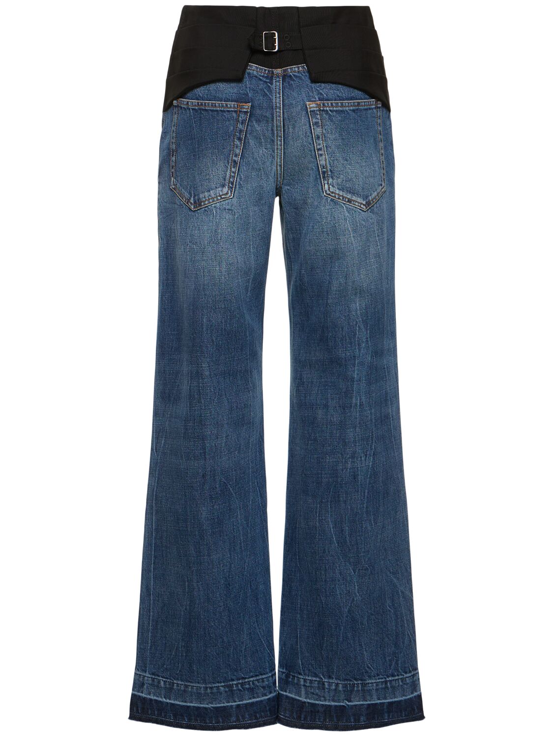 Shop Stella Mccartney Mid Rise Denim & Fabric Wide Jeans In Blue,black