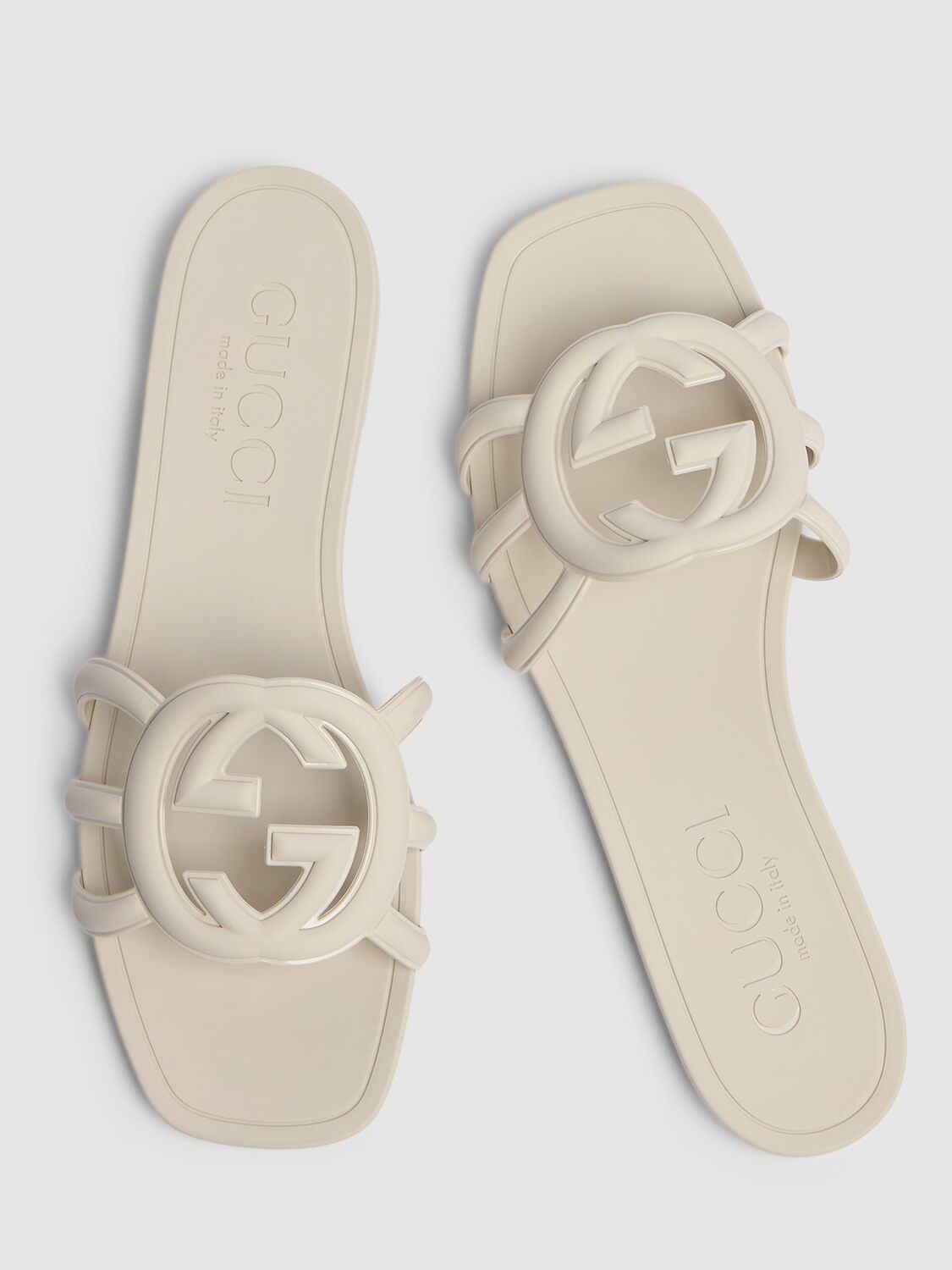Shop Gucci 10mm Interlocking G Rubber Slide Sandals In Mystic White