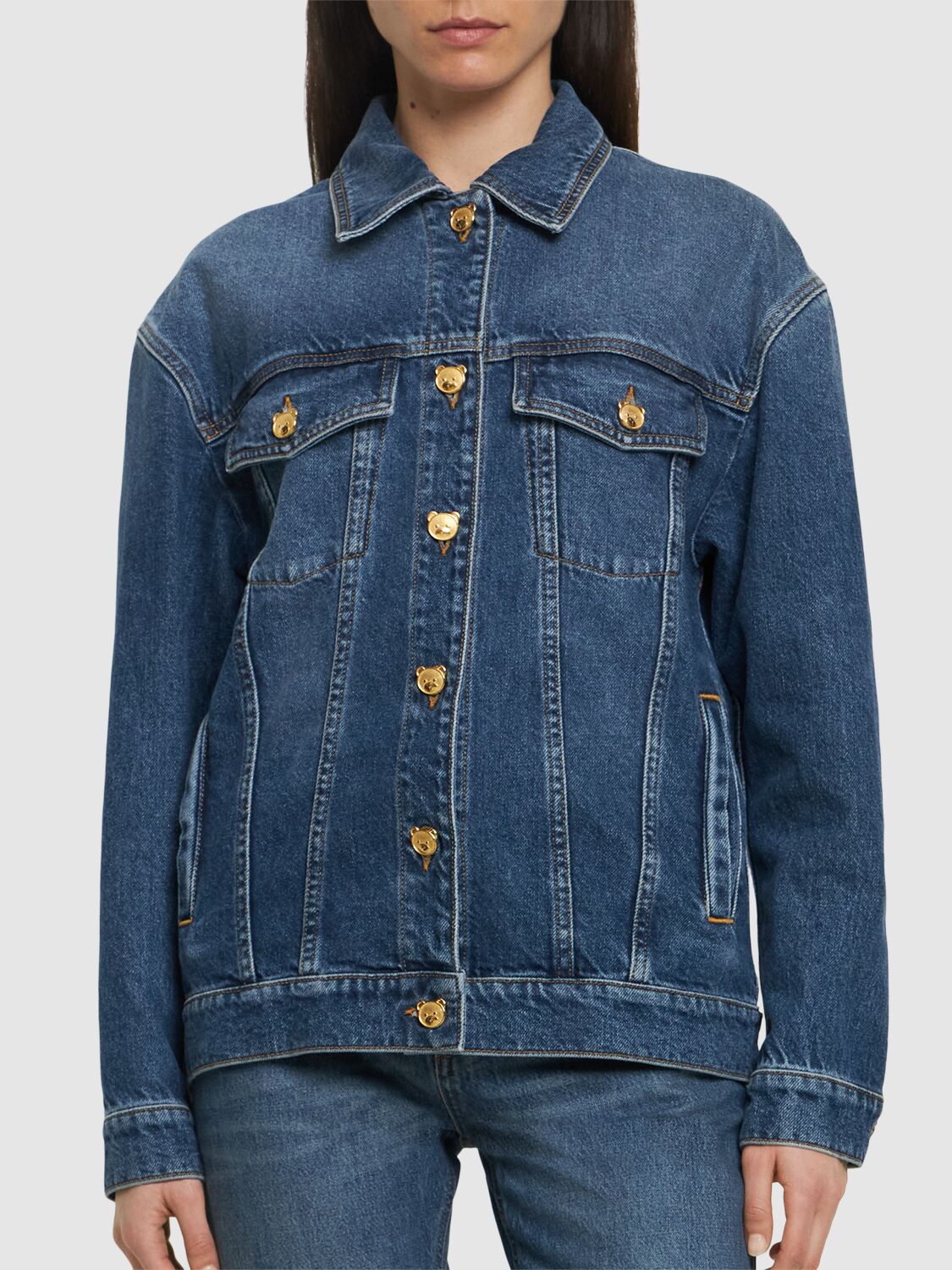 Shop Moschino Denim Shirt Jacket In Blue