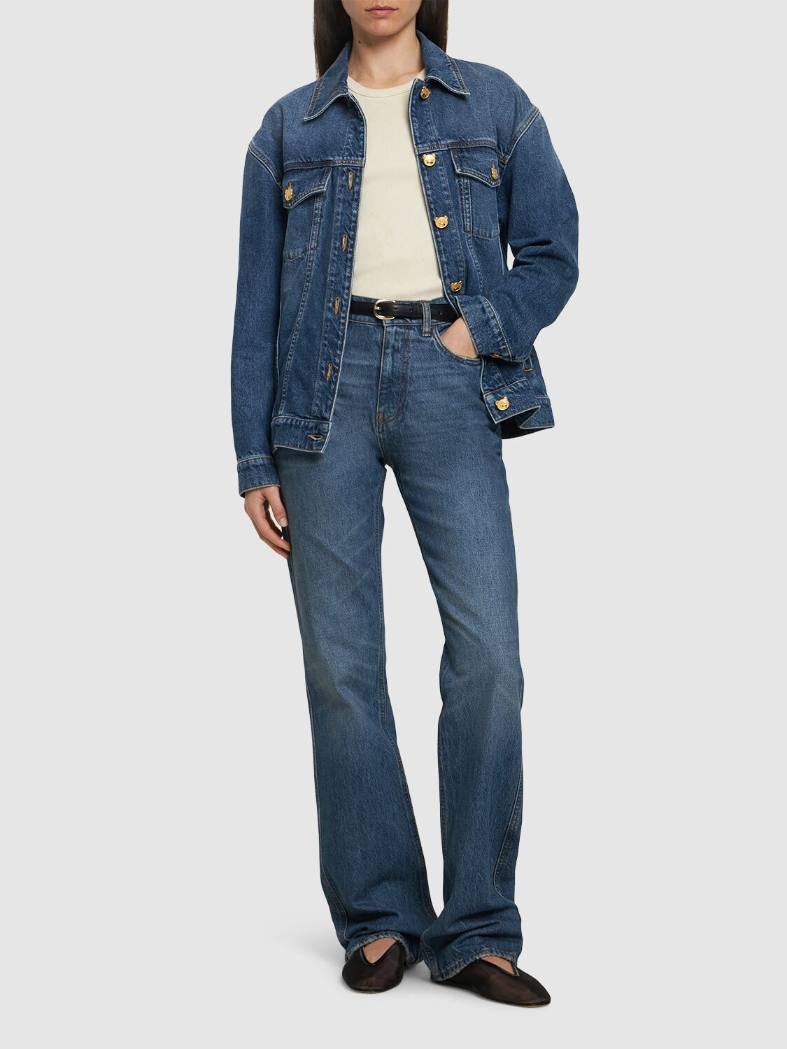 Shop Moschino Denim Shirt Jacket In Blue