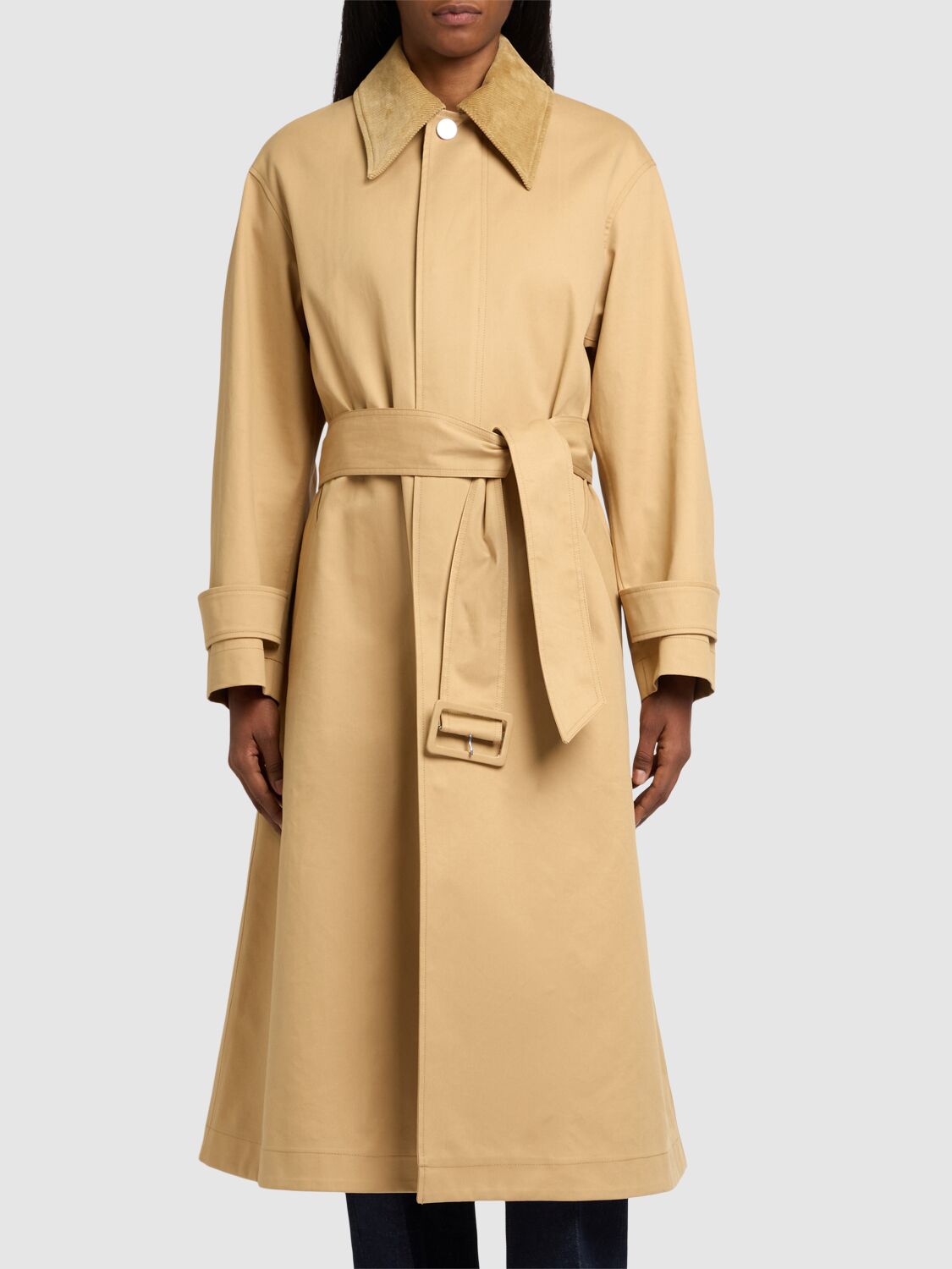 Shop Ami Alexandre Mattiussi Belted Mac Cotton Canvas Trench Coat In Beige