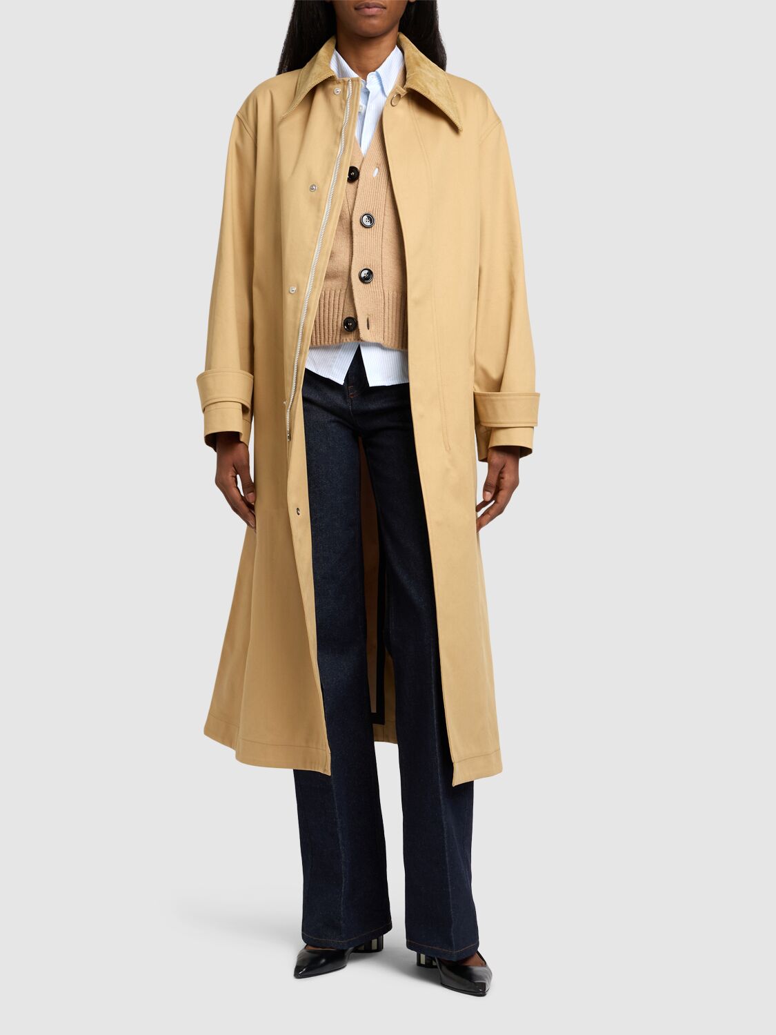 Shop Ami Alexandre Mattiussi Belted Mac Cotton Canvas Trench Coat In Beige