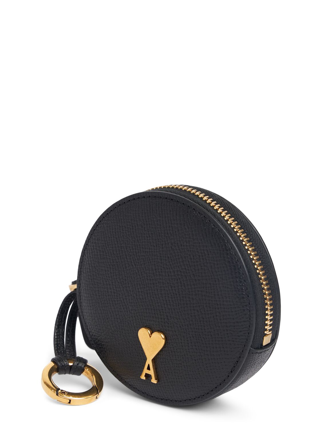 Shop Ami Alexandre Mattiussi Paris Paris Leather Round Coin Purse In Black/vibrated