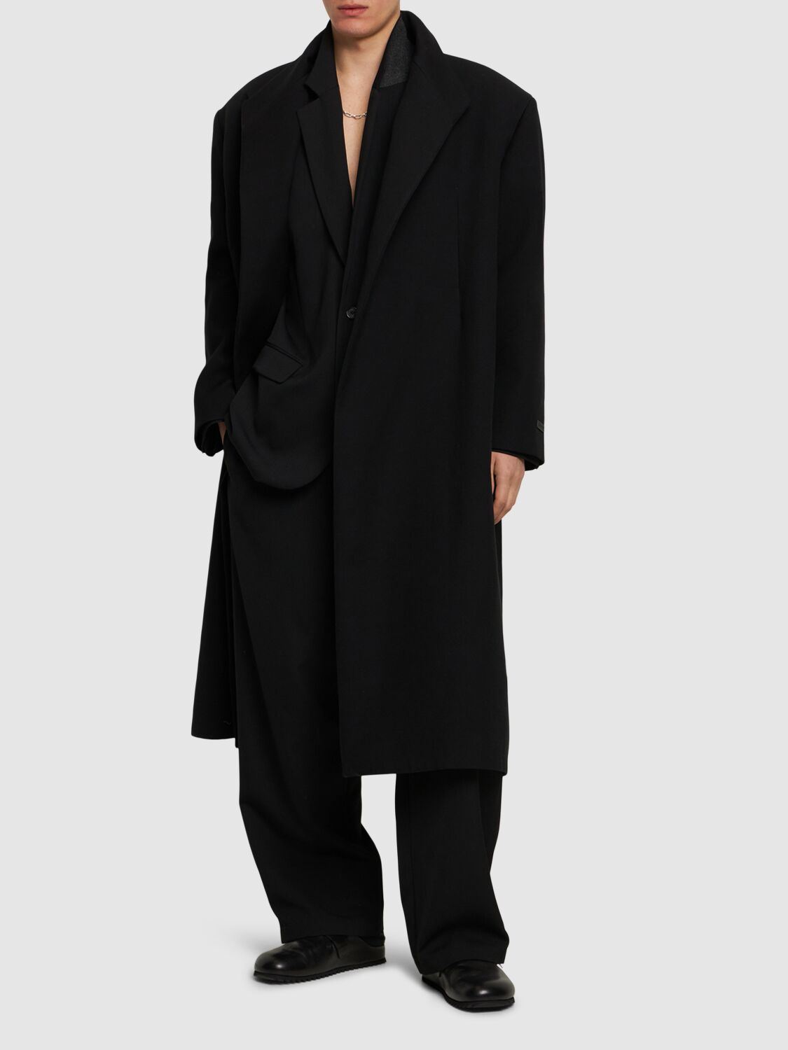 Shop Fear Of God Stand Collar Cotton Blend Overcoat In Black