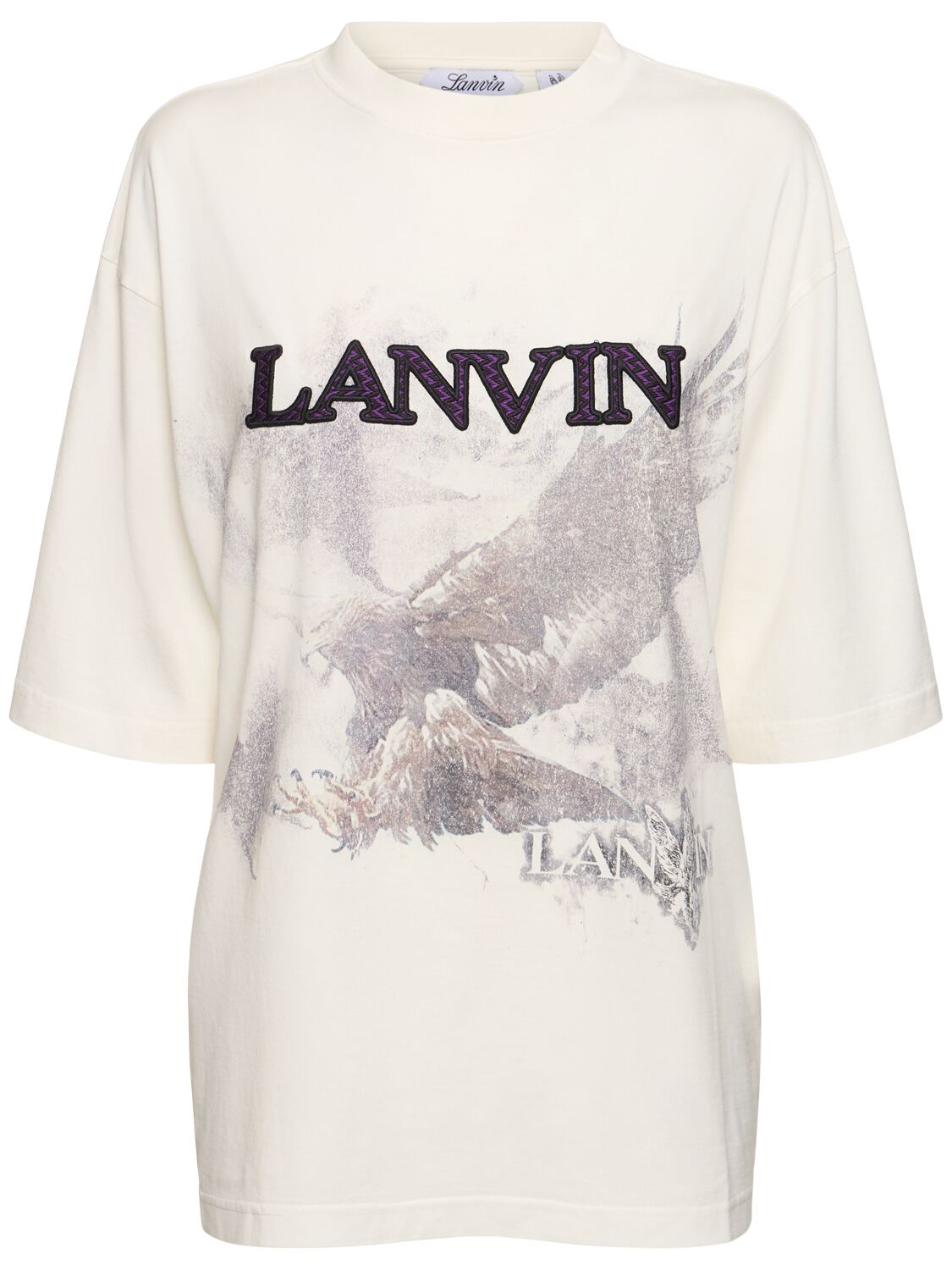 Shop Lanvin Printed Short Sleeve T-shirt In White Mustang