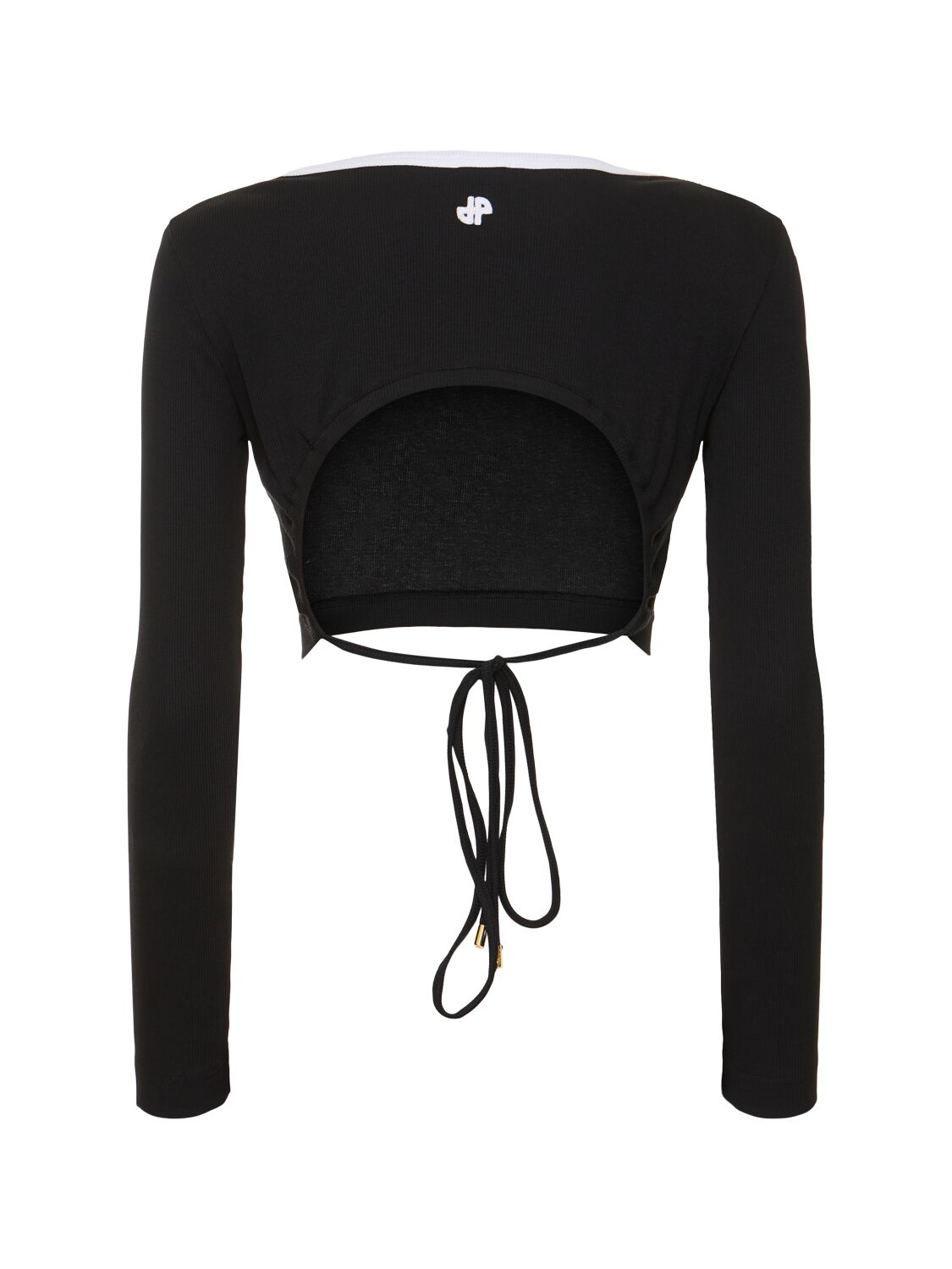 PATOU RIBBED JERSEY LONG SLEEVE CROP TOP 