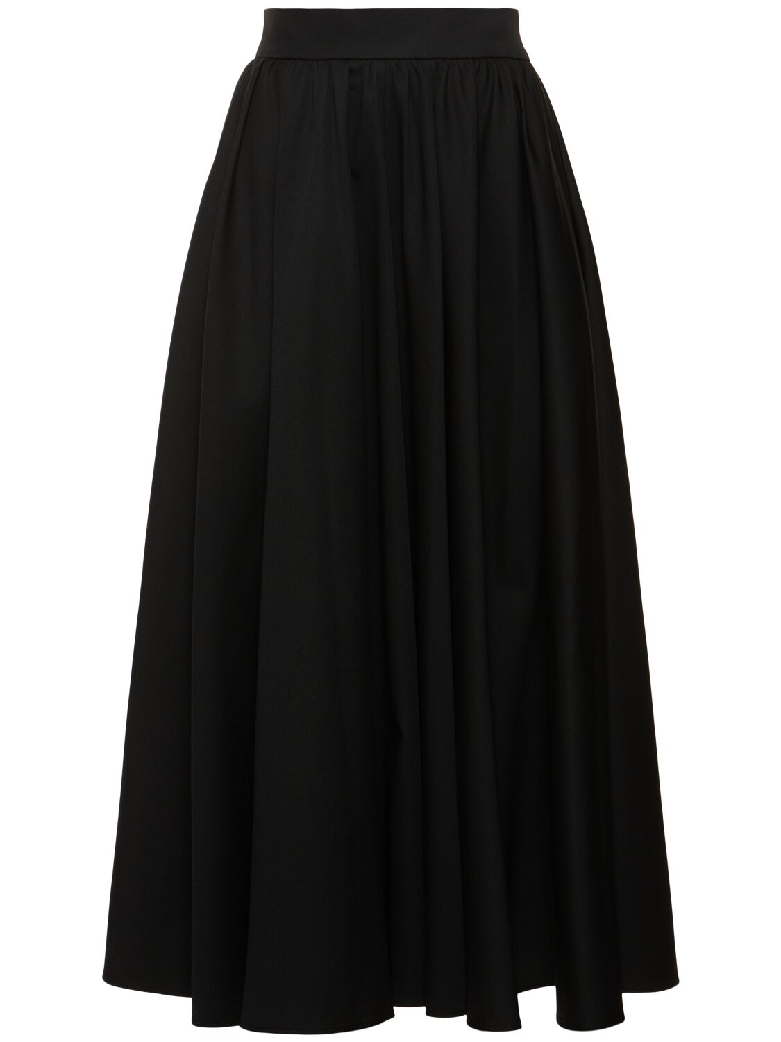 Image of Pleated Cotton Gabardine Long Skirt