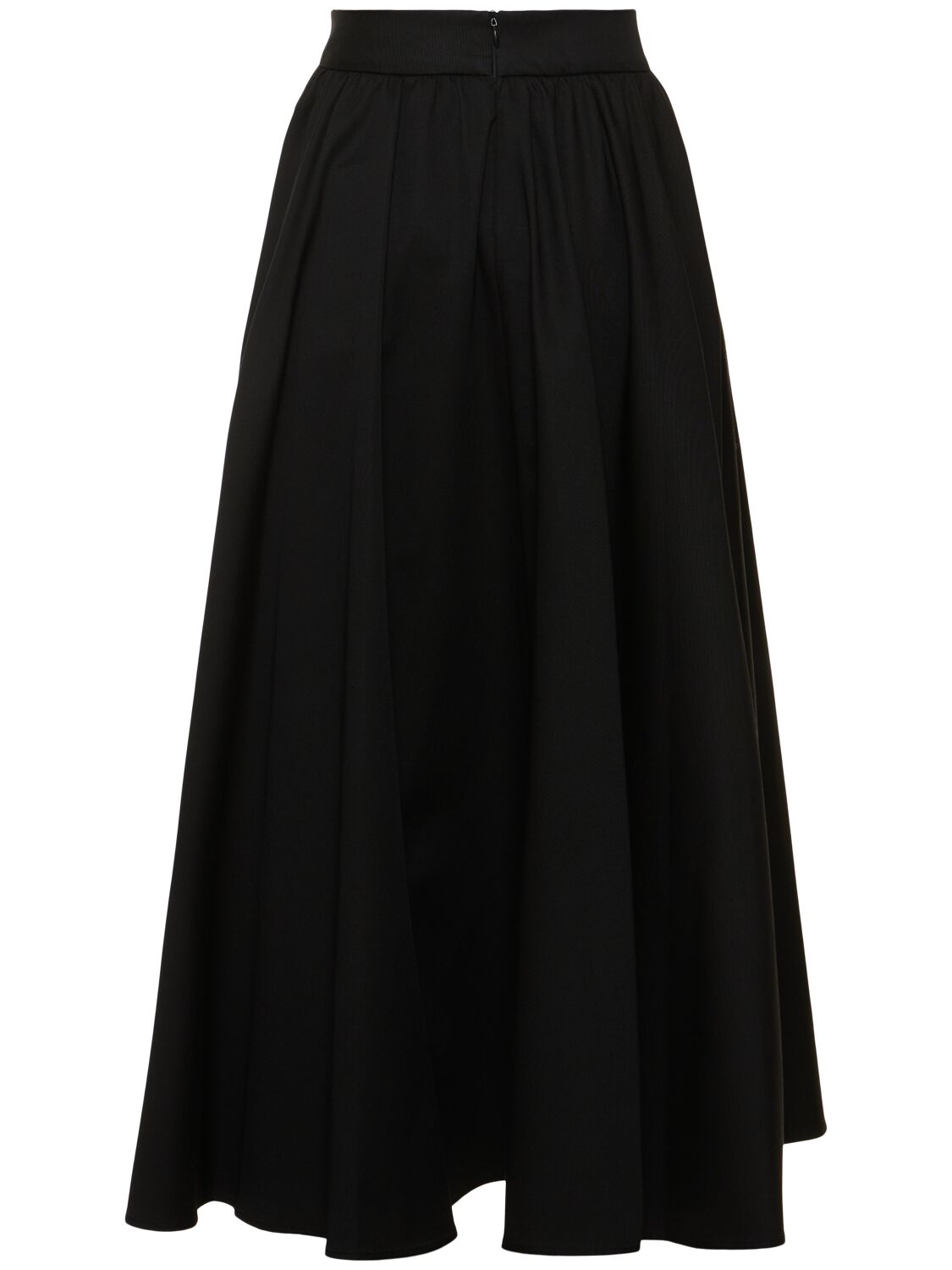 Shop Patou Pleated Cotton Gabardine Long Skirt In Black