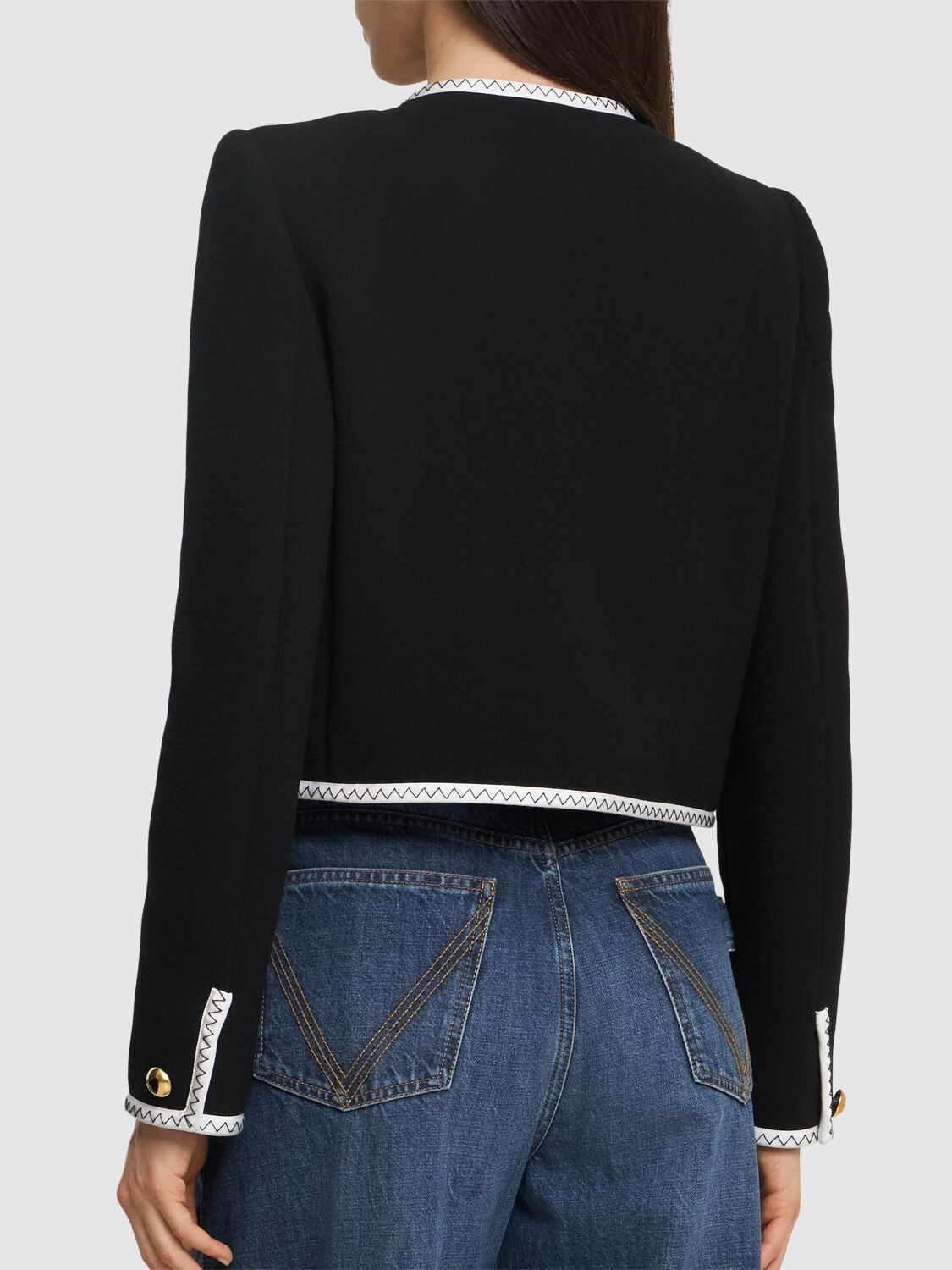 Shop Moschino Stretch Crepe Cropped Jacket In Black