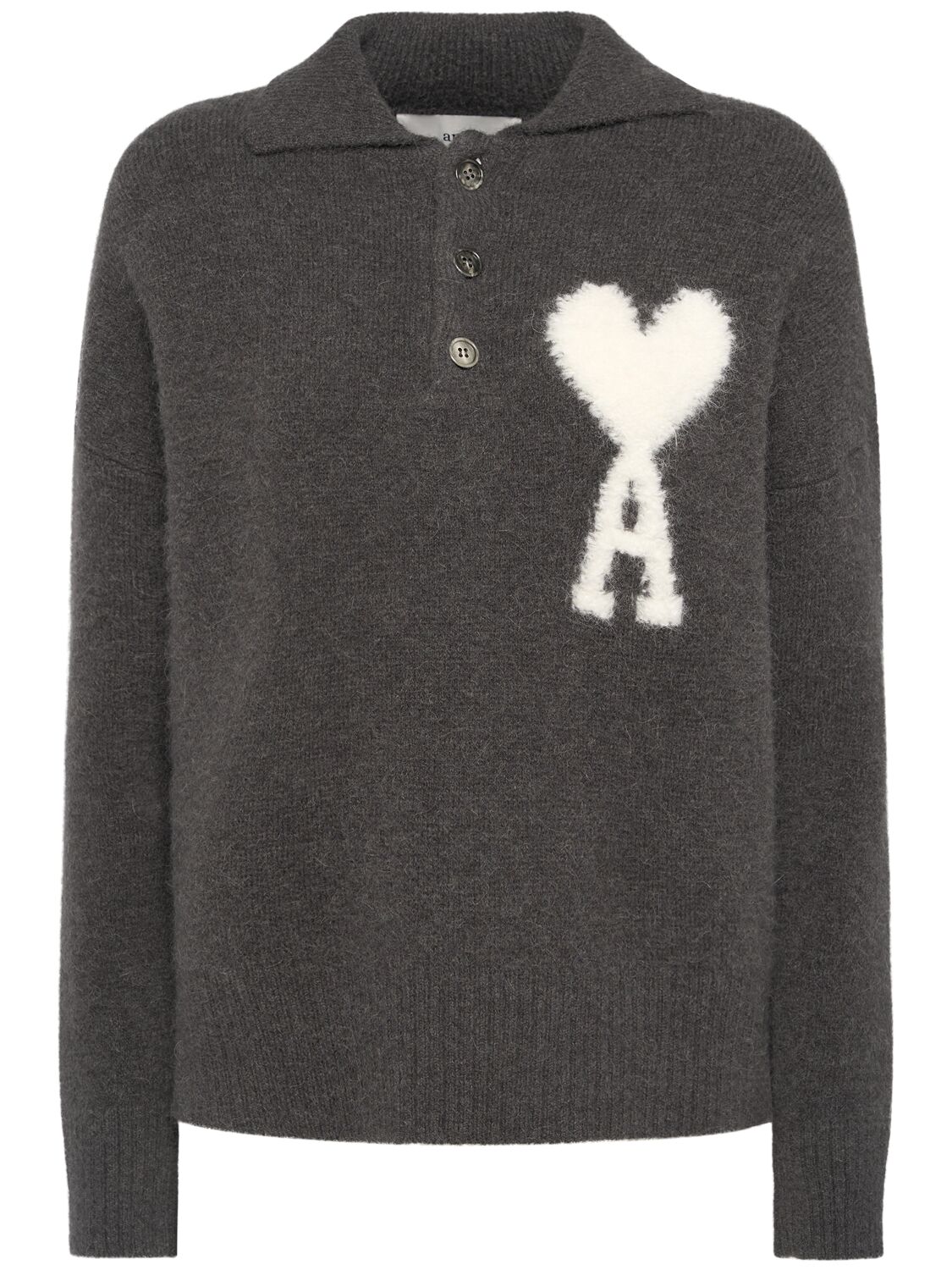 Ami Alexandre Mattiussi Logo Alpaca Blend Polo Sweater In Grey