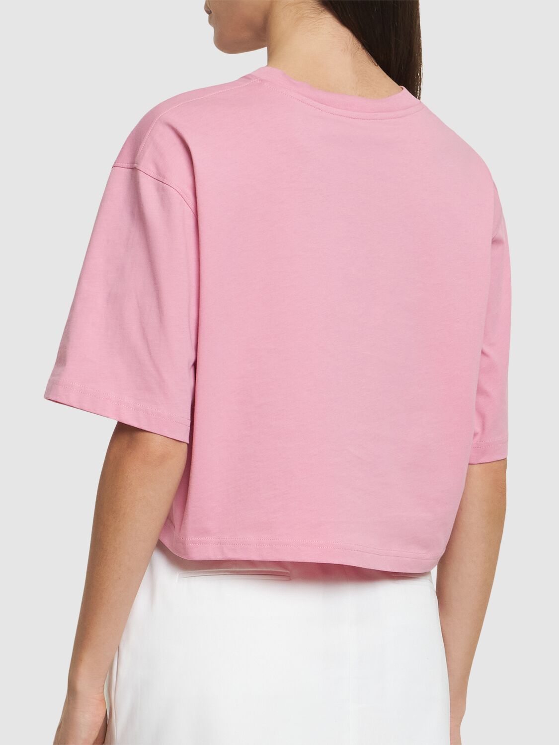 Shop Moschino Printed Cotton Jersey Cropped T-shirt In Pink