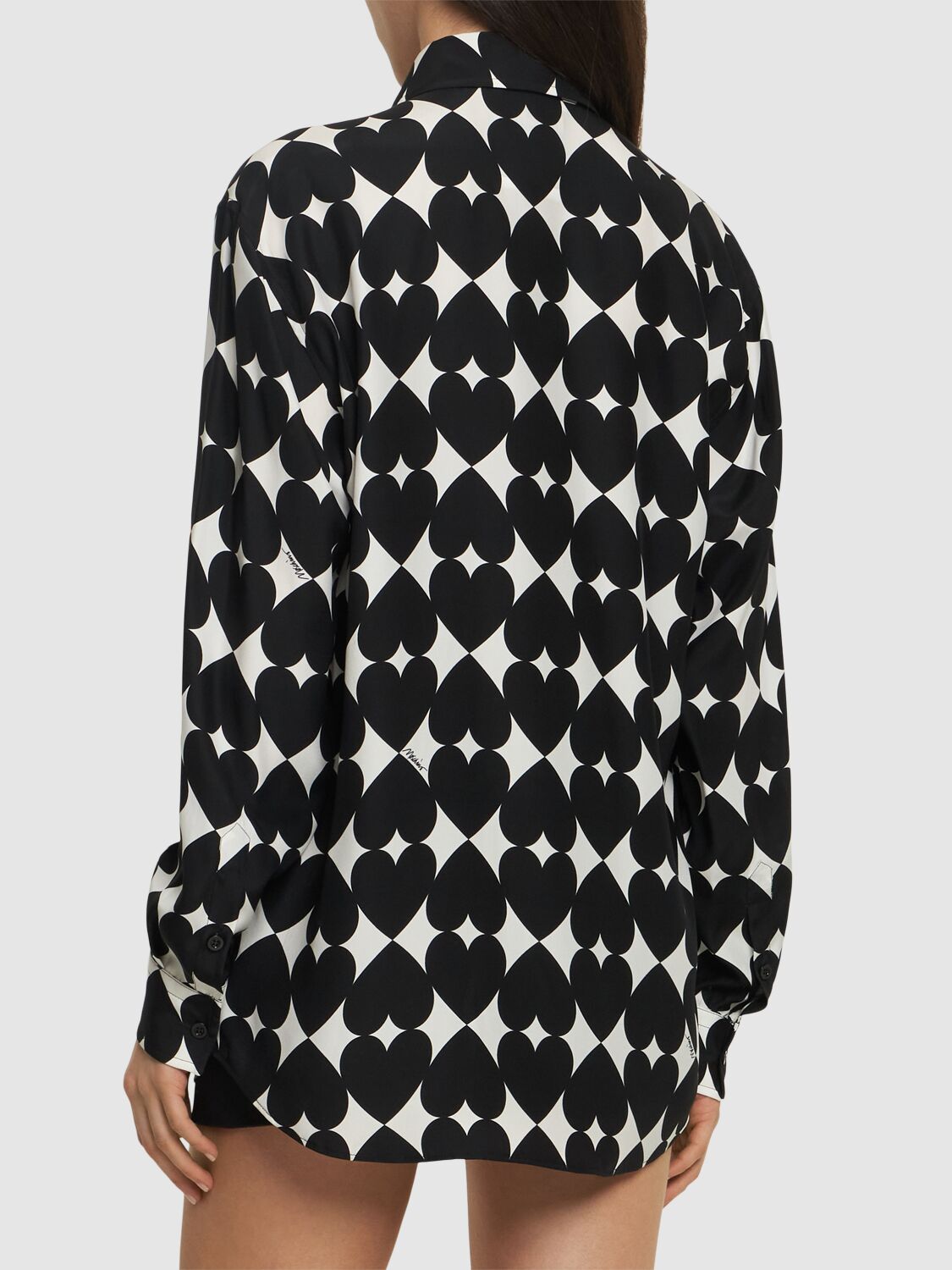 Moschino Camicia Stampa All Over Optical Su Raso Opaco Di Seta In White/black