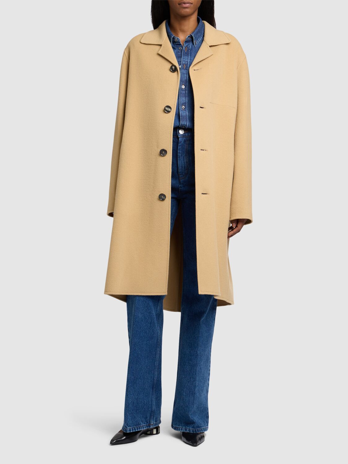 Shop Ami Alexandre Mattiussi Wool & Cashmere Car Coat In Beige