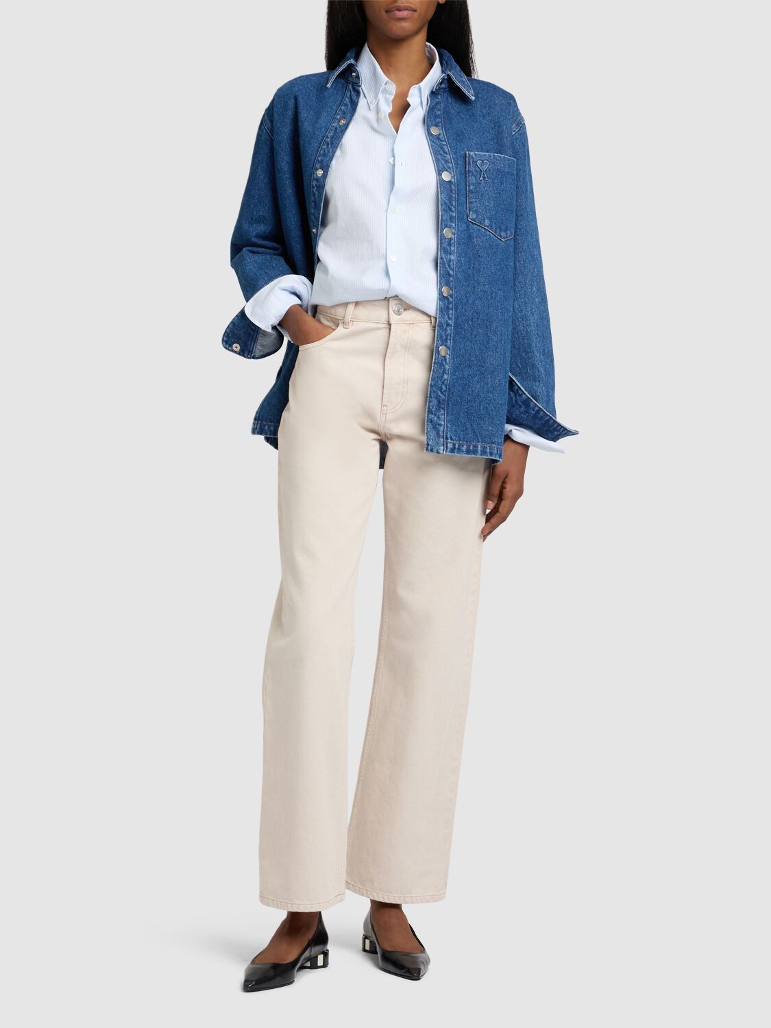 Shop Ami Alexandre Mattiussi Cotton Denim Overshirt In Blue