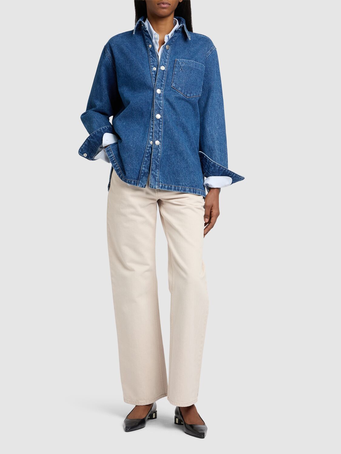 Shop Ami Alexandre Mattiussi Cotton Denim Overshirt In Blue