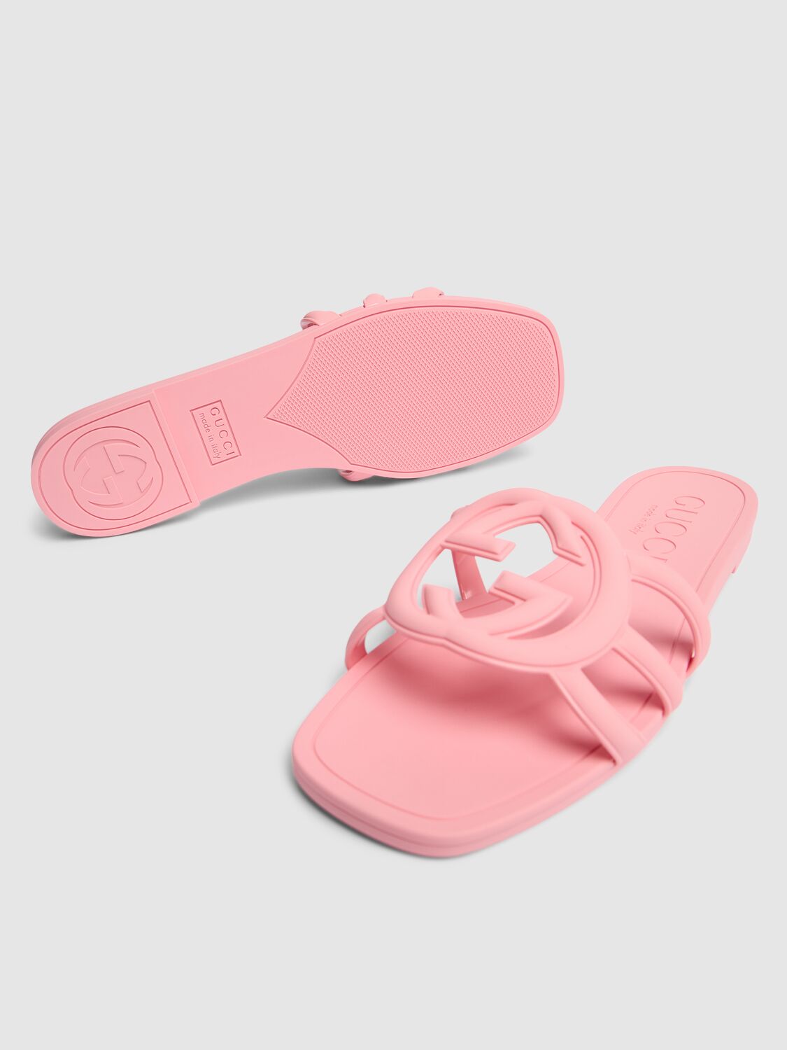 Shop Gucci 10mm Interlocking G Rubber Slide Sandals In Wild Rose