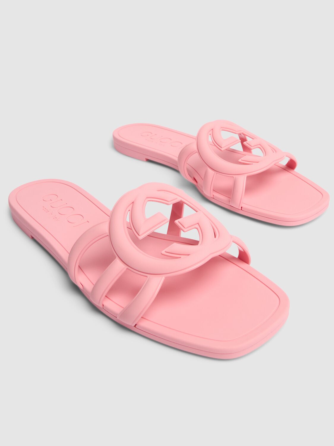 Shop Gucci 10mm Interlocking G Rubber Slide Sandals In Wild Rose