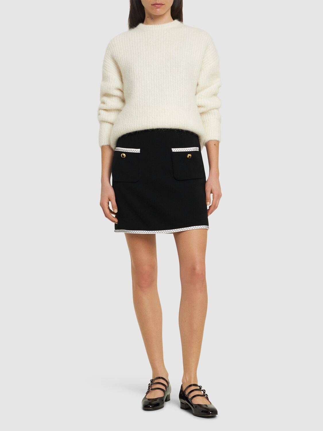 Shop Moschino Viscose Crepe Mini Skirt In White/black