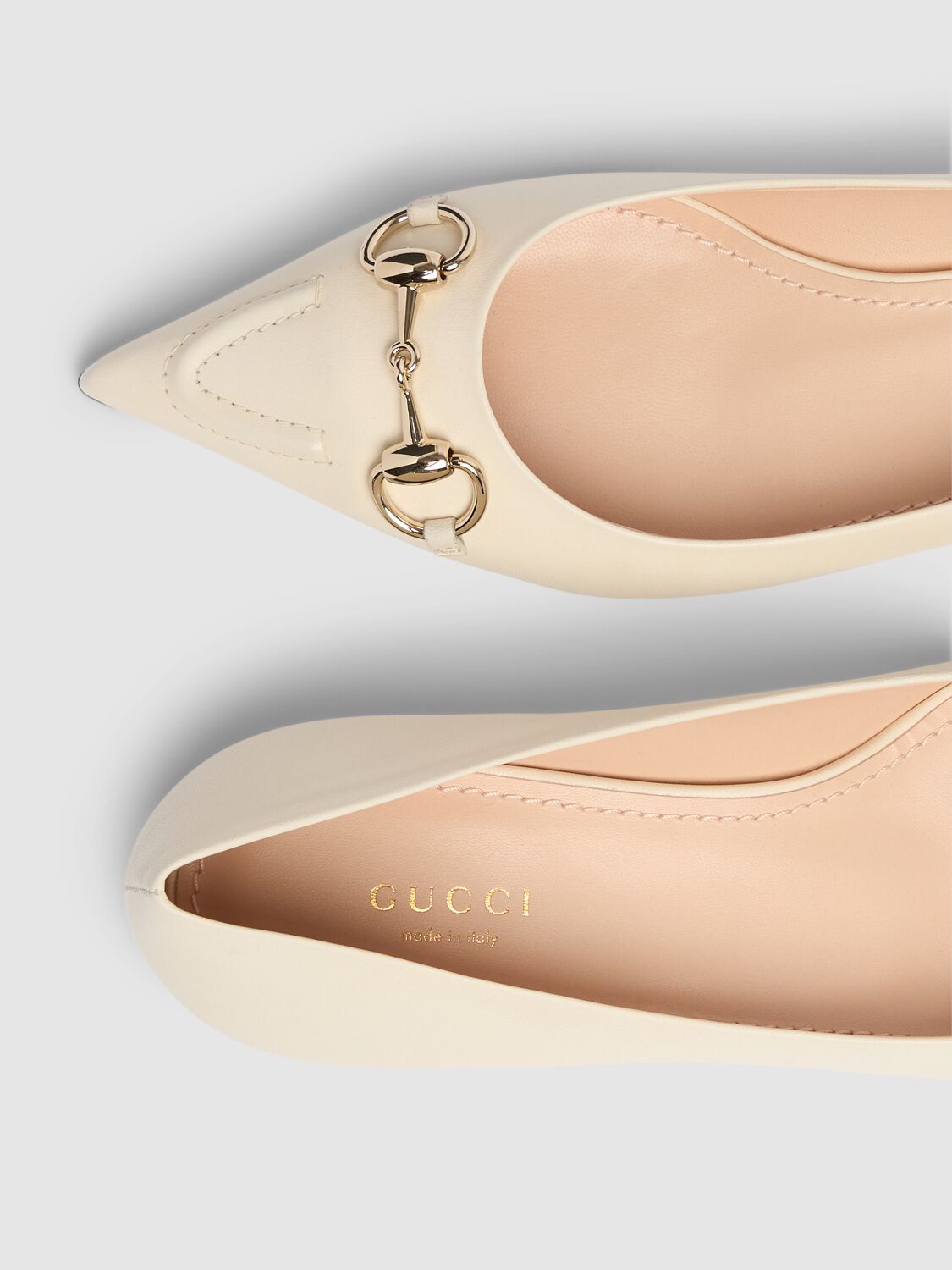 Shop Gucci 15mm Leather Ballet Flats W/ Horsebit In Mystic White