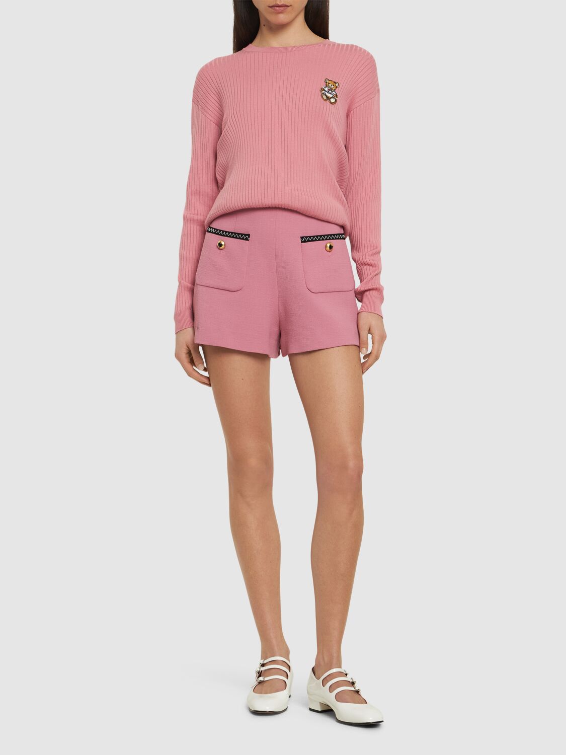 Moschino Wool Ribbed Knit Sweater In Black