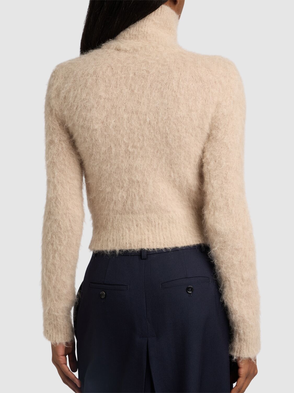 Shop Ami Alexandre Mattiussi Brushed Mohair Blend Turtleneck Sweater In Beige