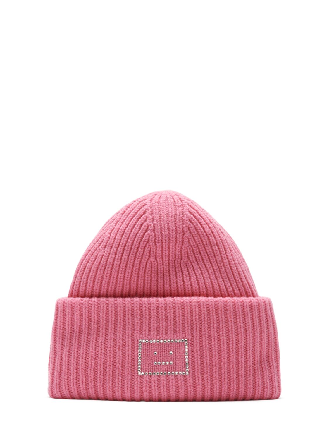 Acne Studios Pansy Crystal Logo Wool Hat In Tango Pink