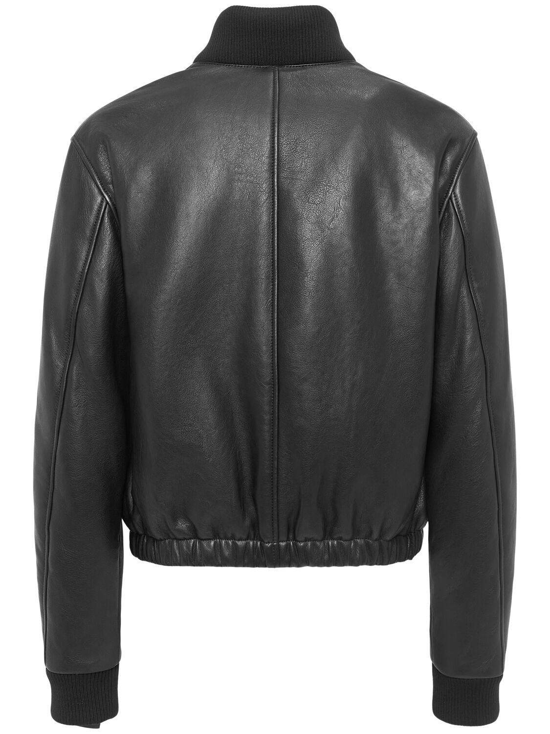 Shop Ami Alexandre Mattiussi Smooth Leather Logo Bomber Jacket In Black