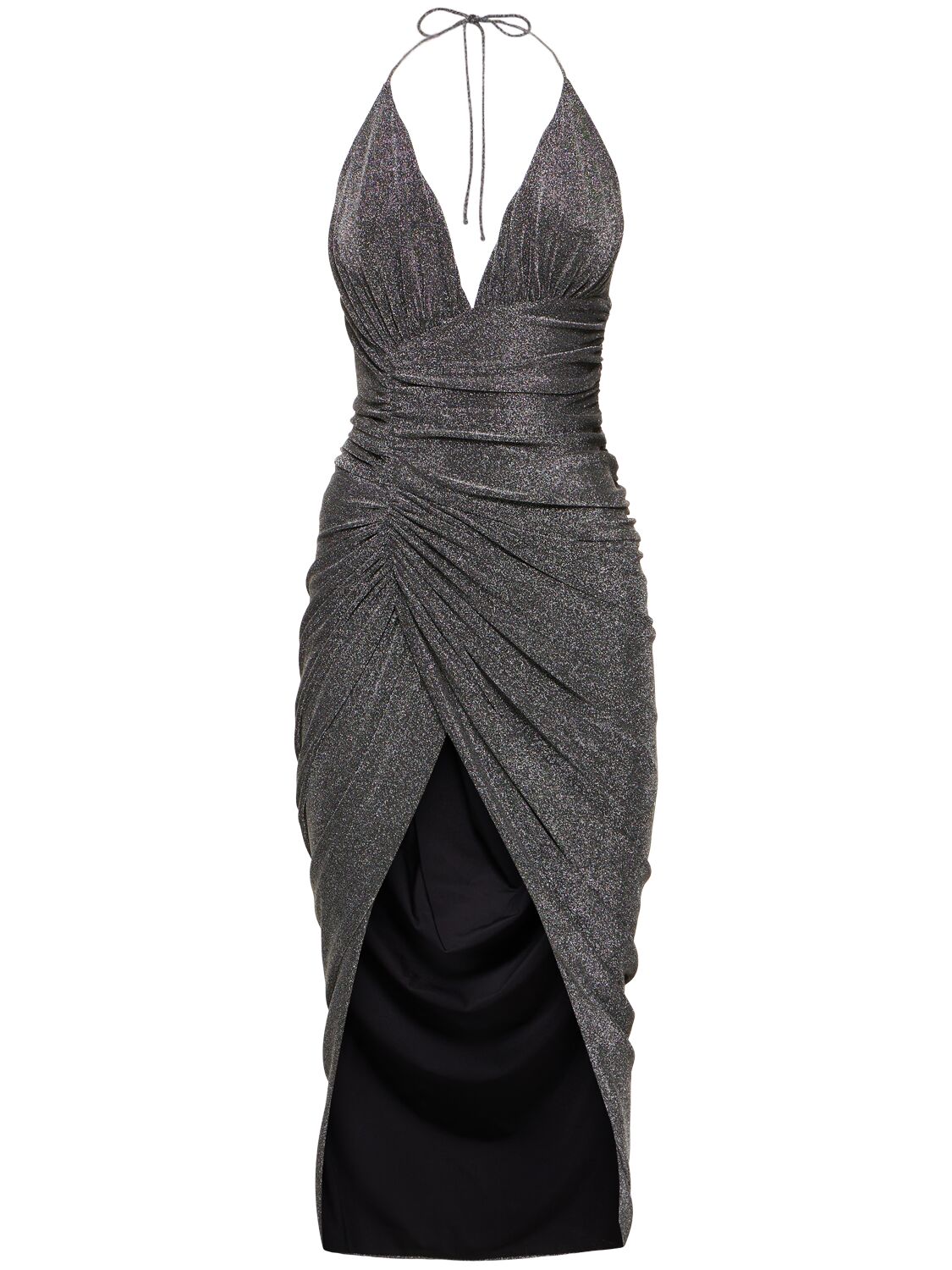 Alexandre Vauthier Lurex Halterneck Side Drape Long Dress In Silver